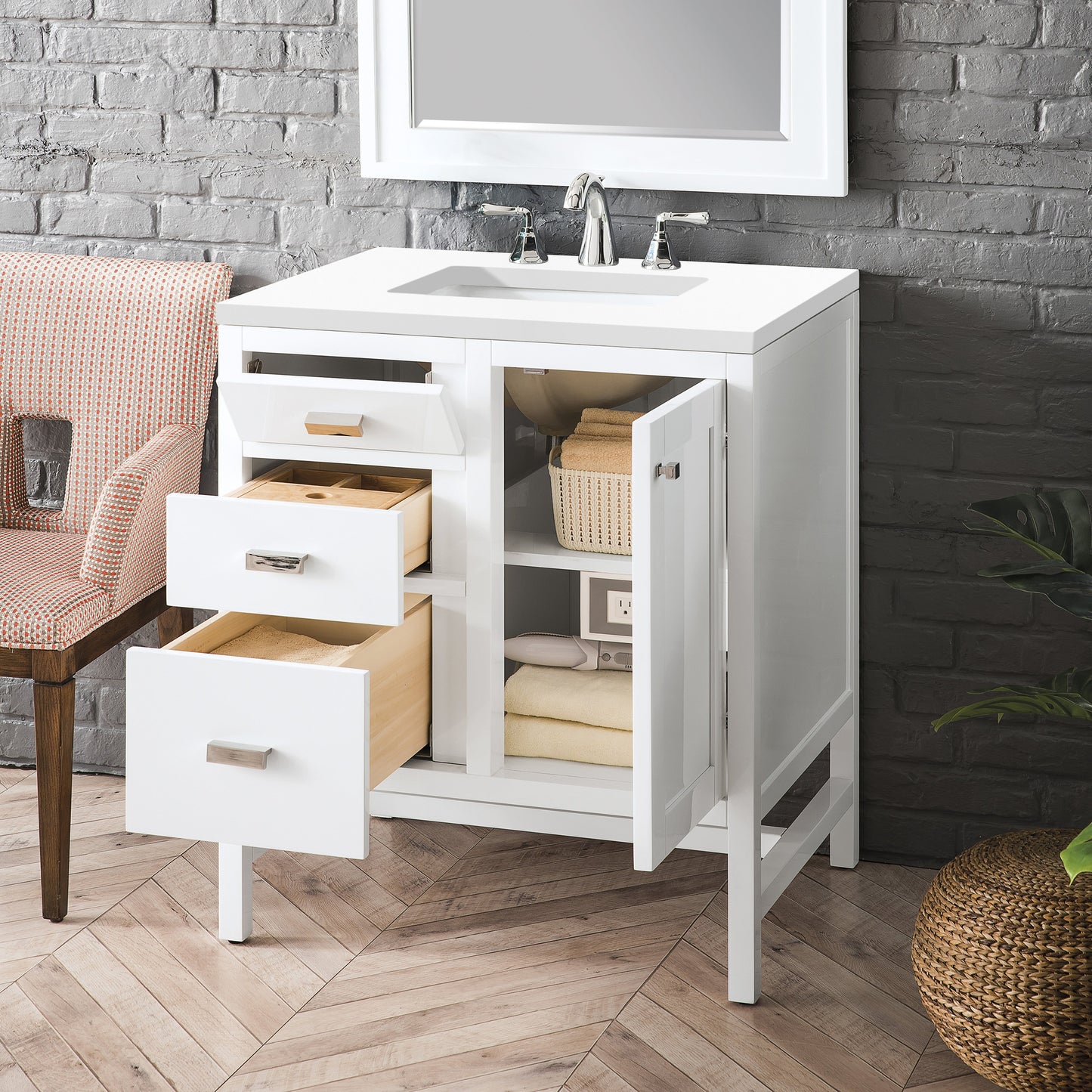 
                  
                    Addison 30" Single Vanity Cabinet in Glossy White Single Bathroom Vanity James Martin Vanities 
                  
                