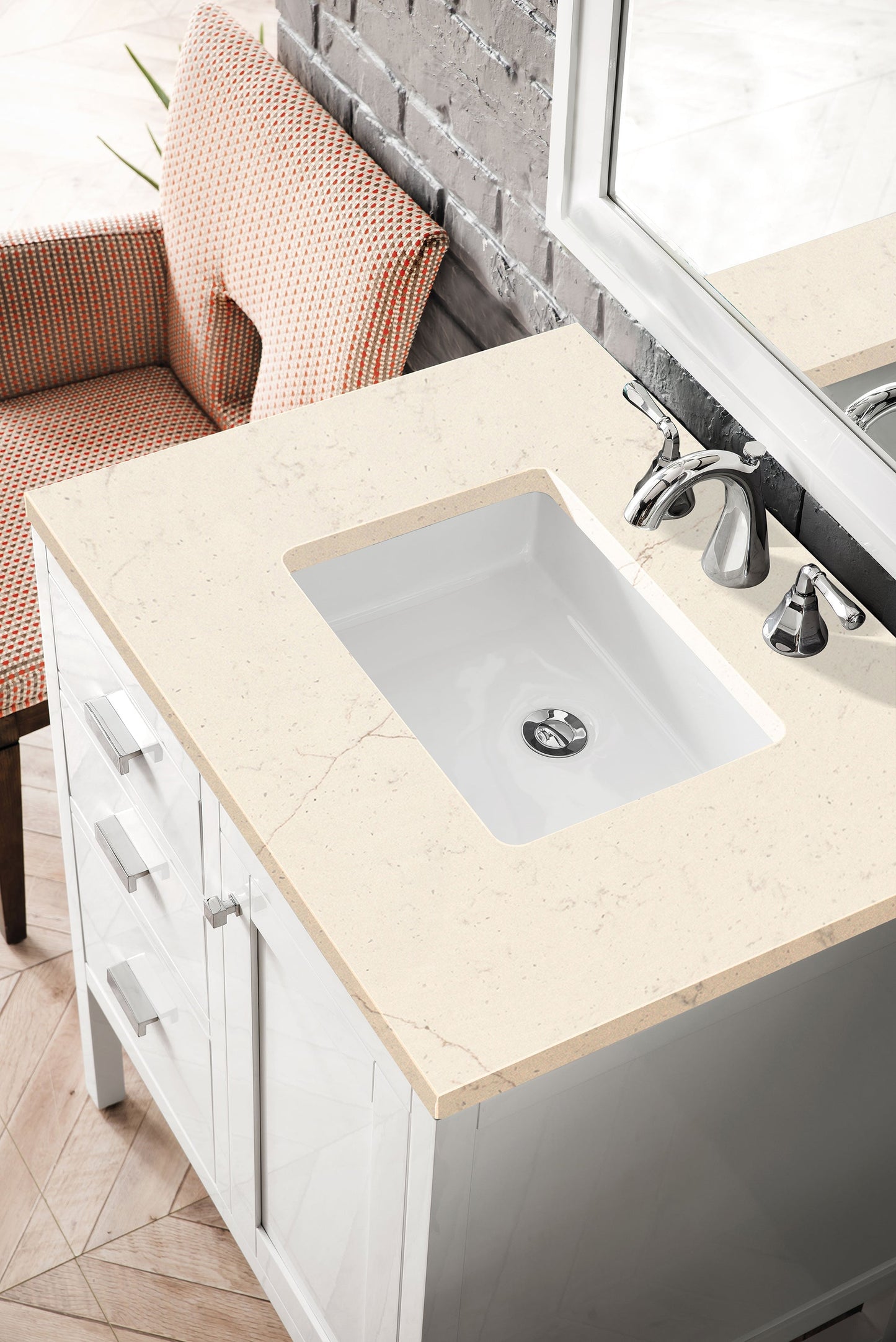 
                  
                    Addison 30" Single Vanity Cabinet in Glossy White Single Bathroom Vanity James Martin Vanities Eternal Marfil Silestone 
                  
                