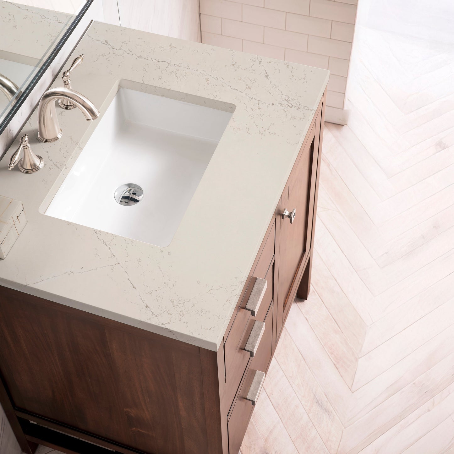 
                  
                    Addison 30" Single Vanity Cabinet in Mid-Century Acacia Single Bathroom Vanity James Martin Vanities Siberian Silestone 
                  
                