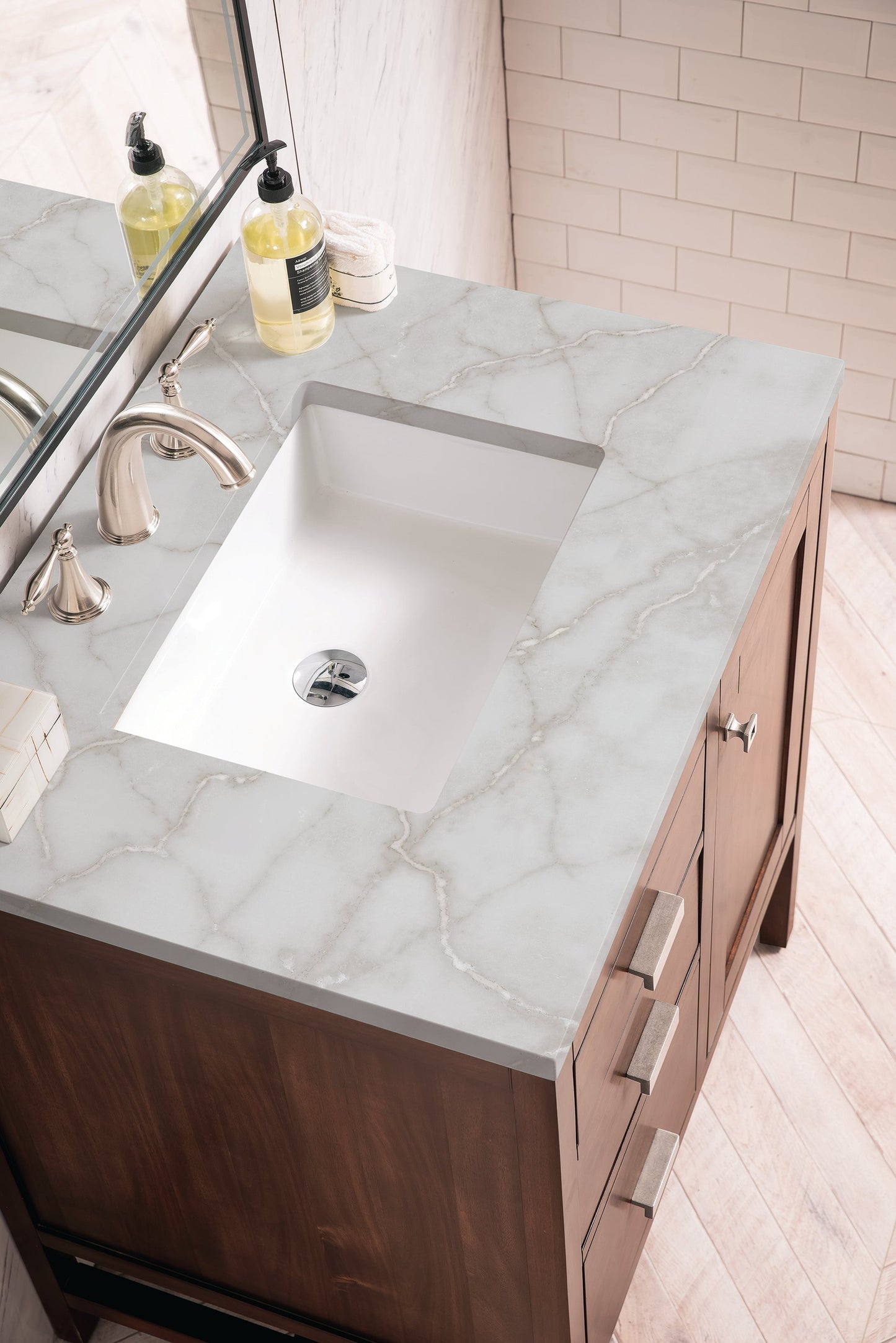 
                  
                    Addison 30" Single Vanity Cabinet in Mid-Century Acacia Single Bathroom Vanity James Martin Vanities Victorian Silver Silestone 
                  
                