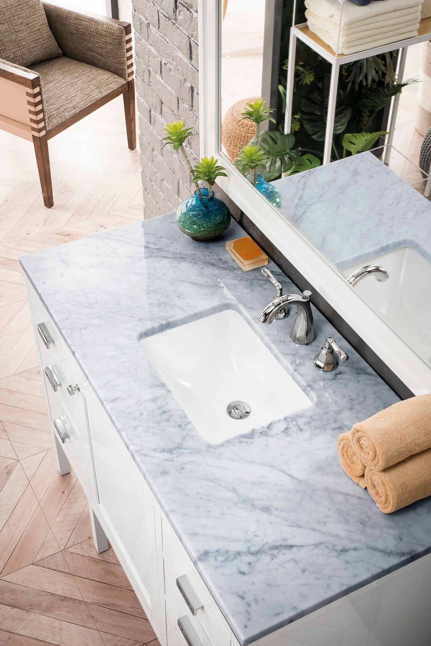 
                  
                    Addison 48" Single Vanity Cabinet in Glossy White Single Bathroom Vanity James Martin Vanities Carrara White Marble 
                  
                