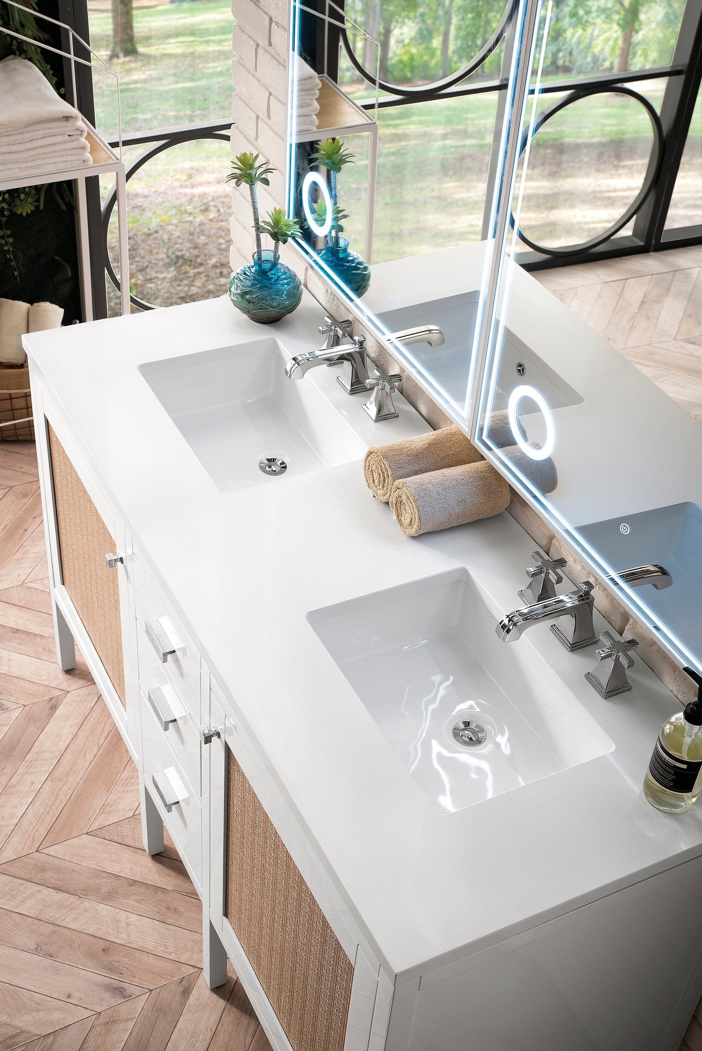 
                  
                    Addison 60" Double Vanity Cabinet in Glossy White Double bathroom Vanity James Martin Vanities White Zeus Silestone 
                  
                