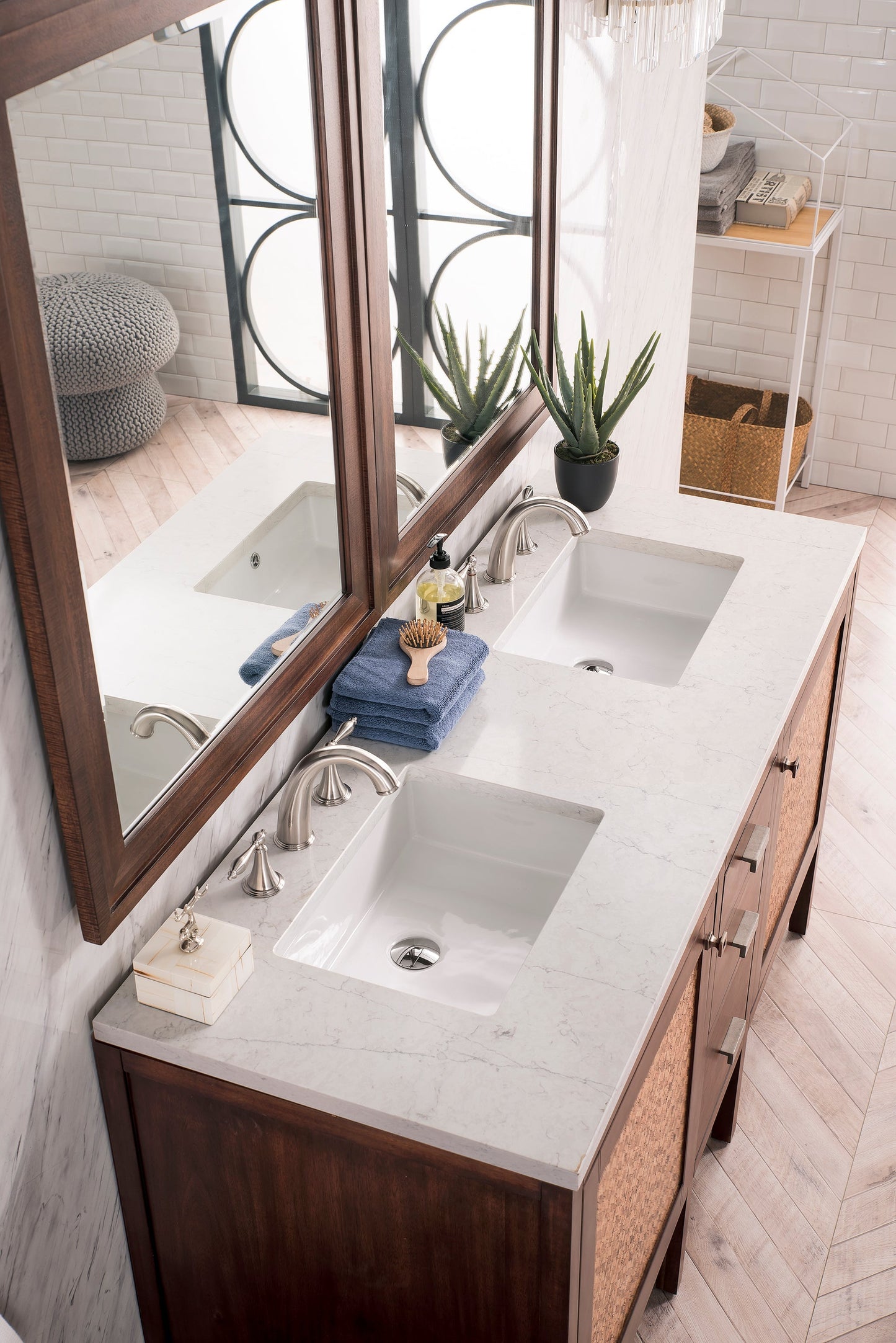 
                  
                    Addison 60" Double Vanity Cabinet in Mid-Century Acacia Double bathroom Vanity James Martin Vanities Eternal Jasmine Pearl Silestone 
                  
                