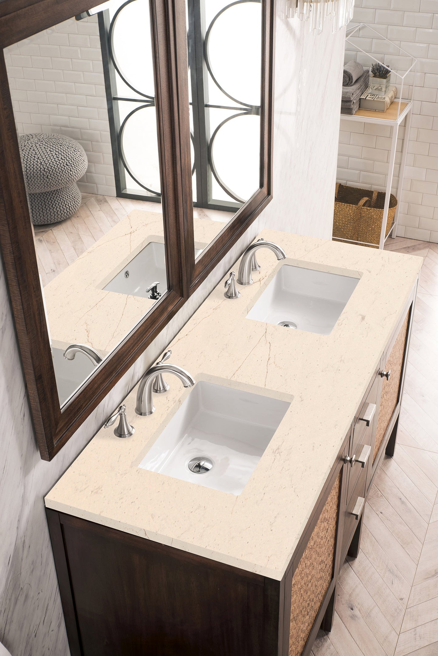
                  
                    Addison 60" Double Vanity Cabinet in Mid-Century Acacia Double bathroom Vanity James Martin Vanities Eternal Marfil Silestone 
                  
                