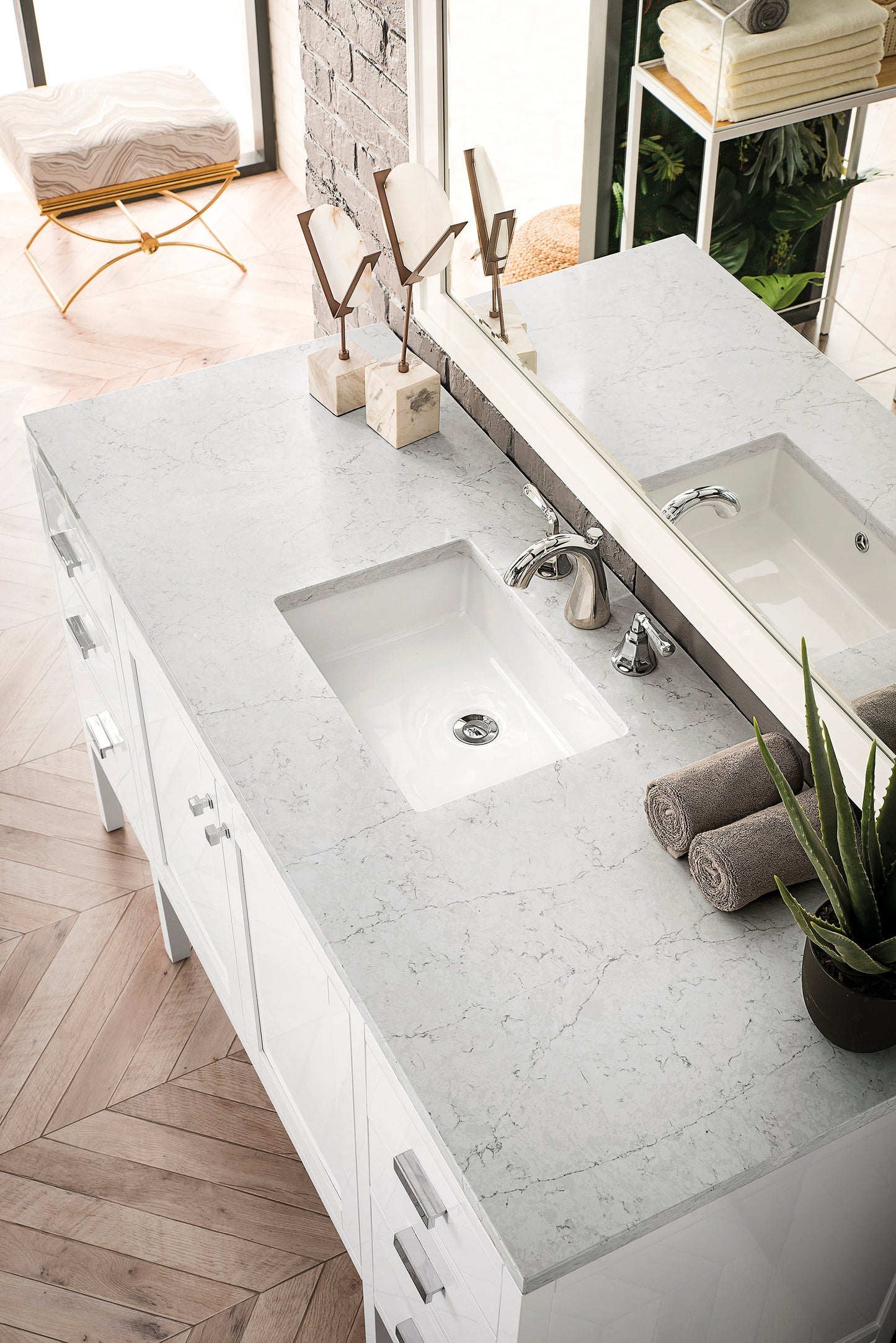 
                  
                    Addison 60" Single Vanity Cabinet in Glossy White Single Bathroom Vanity James Martin Vanities Carrara White Marble 
                  
                