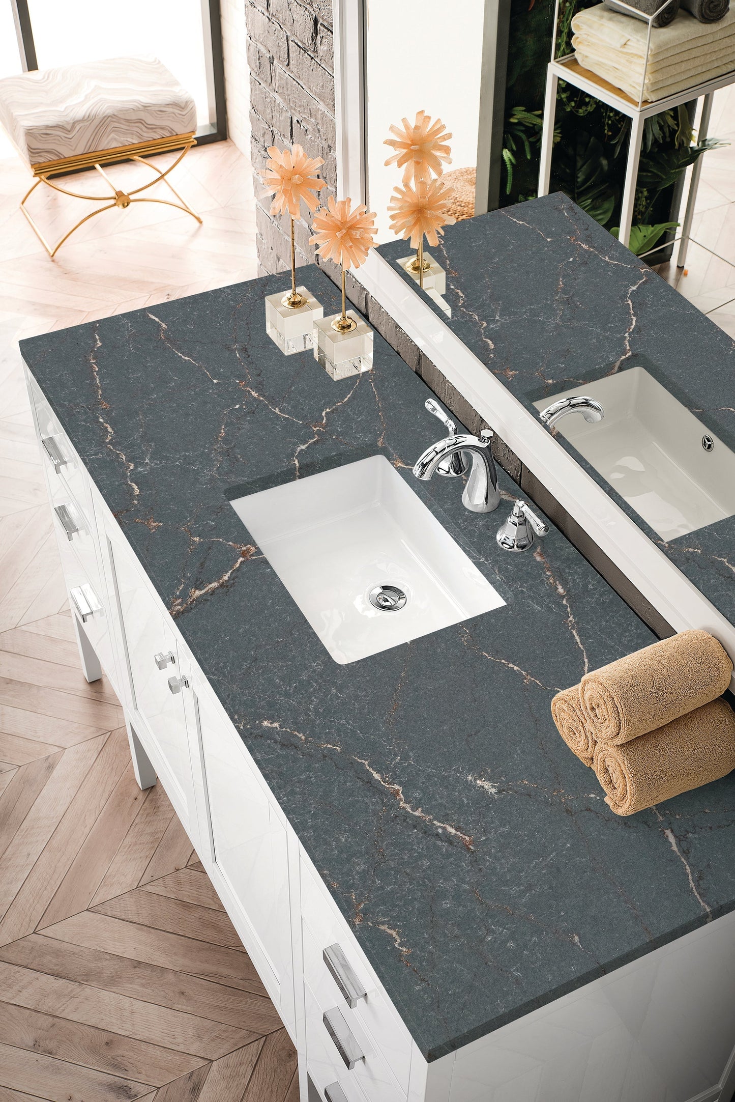 
                  
                    Addison 60" Single Vanity Cabinet in Glossy White Single Bathroom Vanity James Martin Vanities Parisien Bleu Top 
                  
                