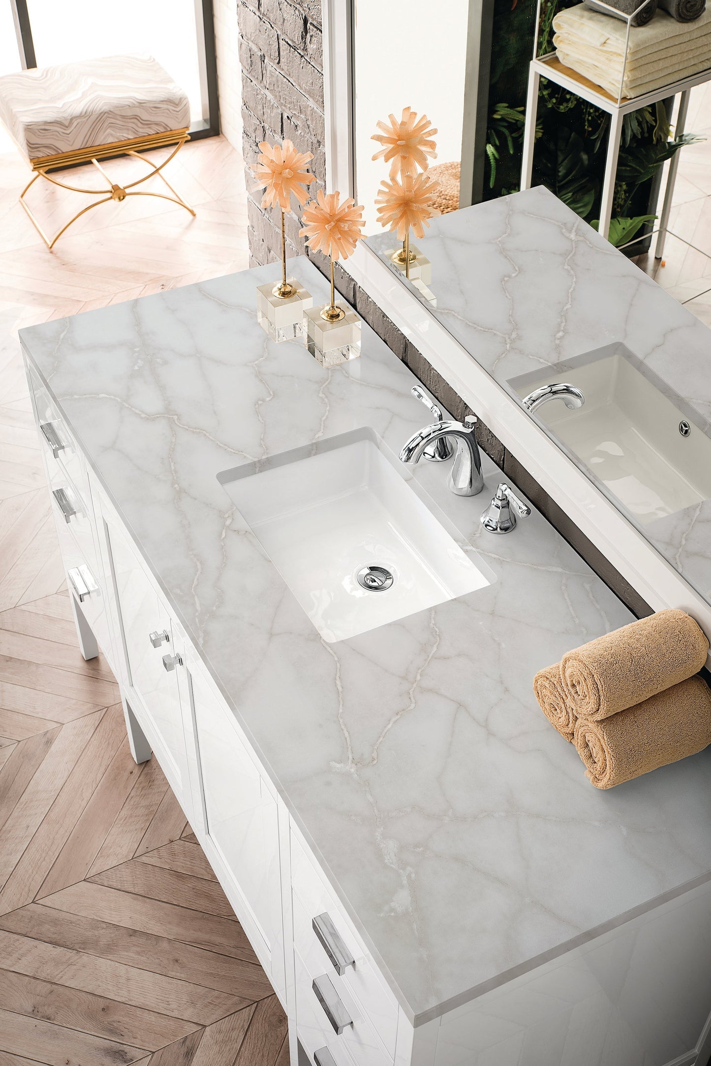 
                  
                    Addison 60" Single Vanity Cabinet in Glossy White Single Bathroom Vanity James Martin Vanities Victorian Silver Top 
                  
                