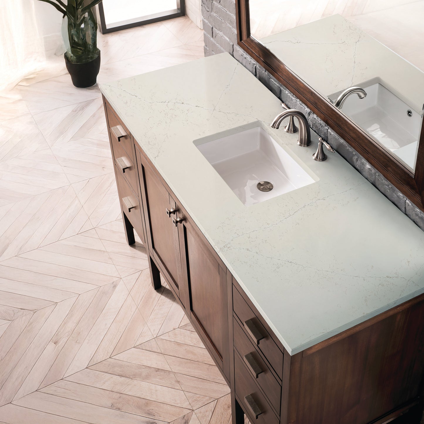 
                  
                    Addison 60" Single Vanity Cabinet in Mid-Century Acacia Single Bathroom Vanity James Martin Vanities Siberian Silestone 
                  
                