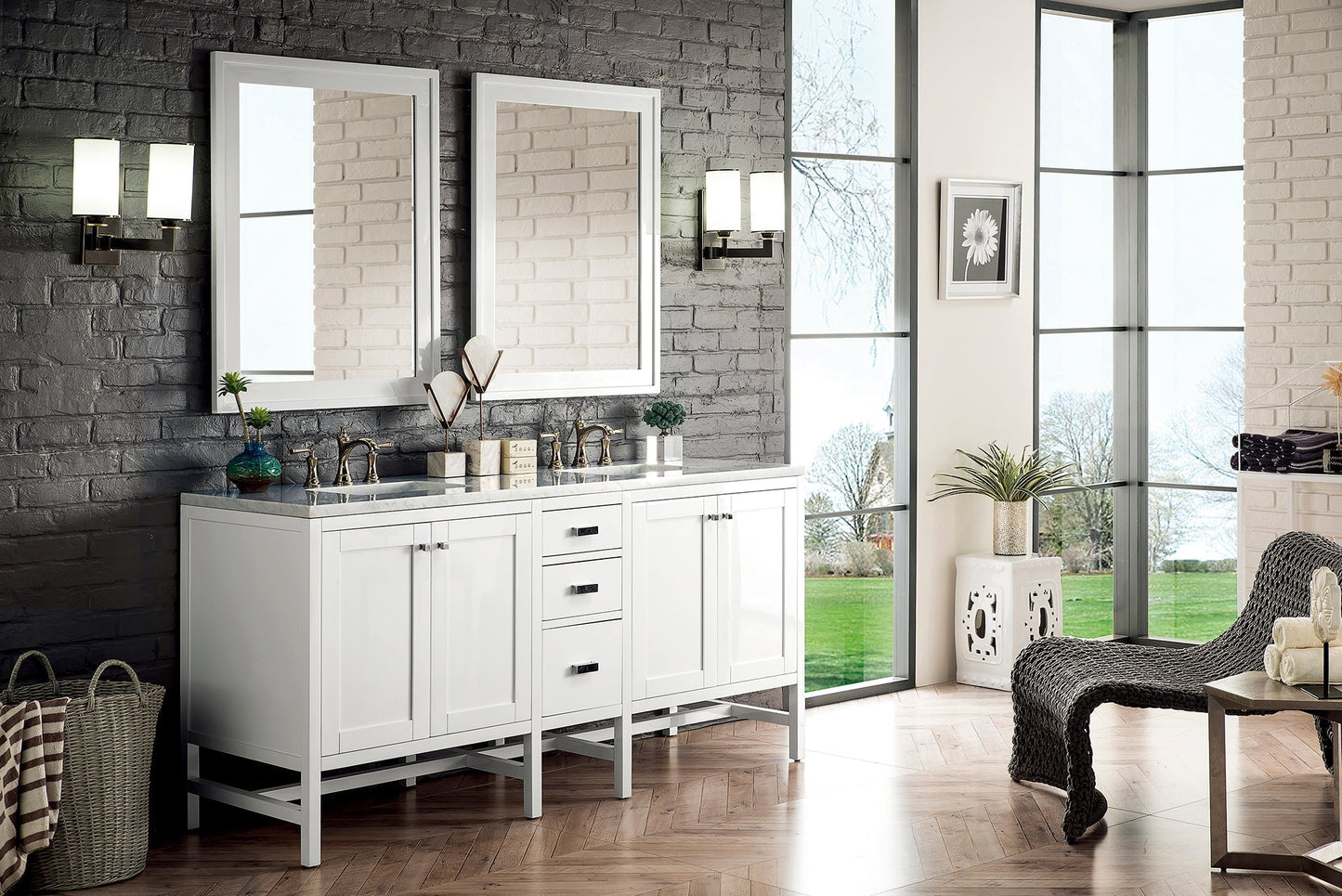 
                  
                    Addison 72" Double Vanity Cabinet in Glossy-White Double Bathroom Vanity James Martin Vanities Arctic Fall Solid Surface 
                  
                