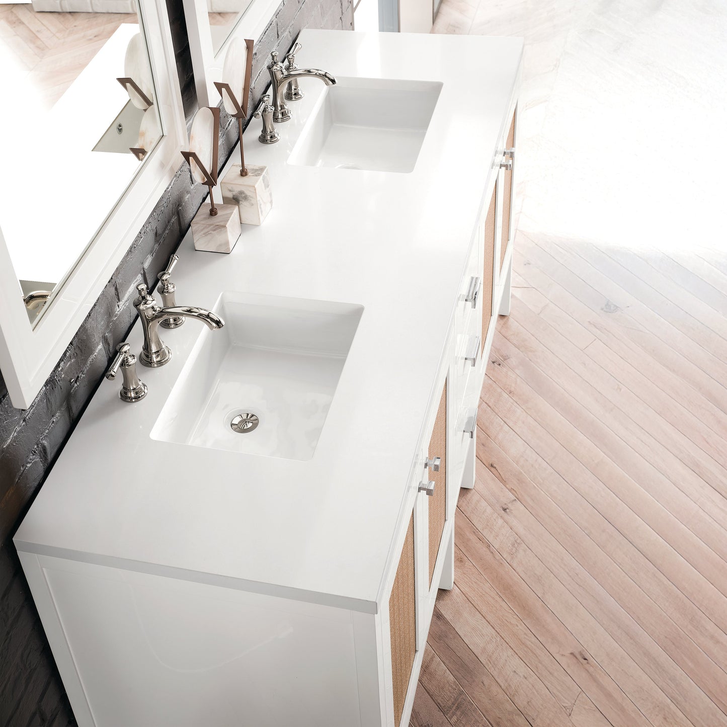 
                  
                    Addison 72" Double Vanity Cabinet in Glossy-White Double Bathroom Vanity James Martin Vanities White Zeus Silestone 
                  
                