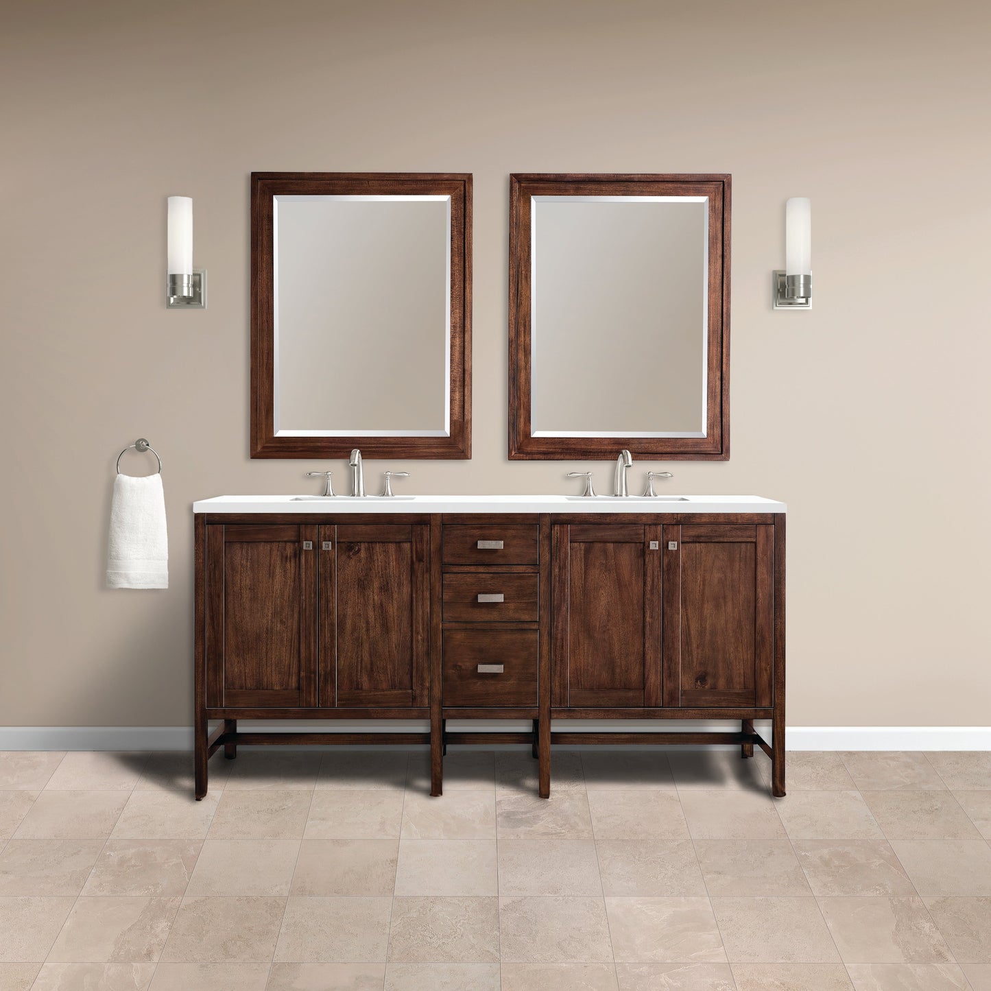 Addison 72" Double Vanity Cabinet in Mid-Century Acacia Double Bathroom Vanity James Martin Vanities Select Your Top 