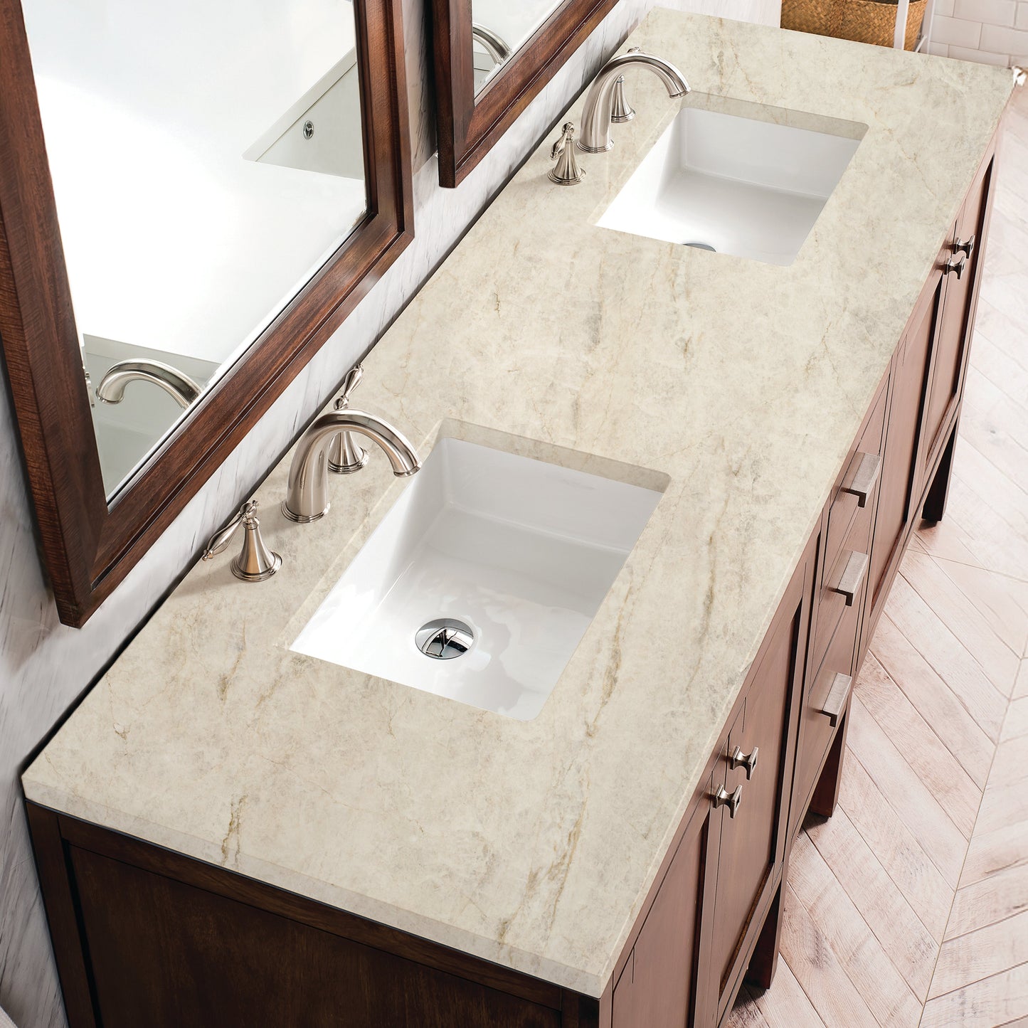
                  
                    Addison 72" Double Vanity Cabinet in Mid-Century Acacia Double Bathroom Vanity James Martin Vanities Tajnar Eclos 
                  
                