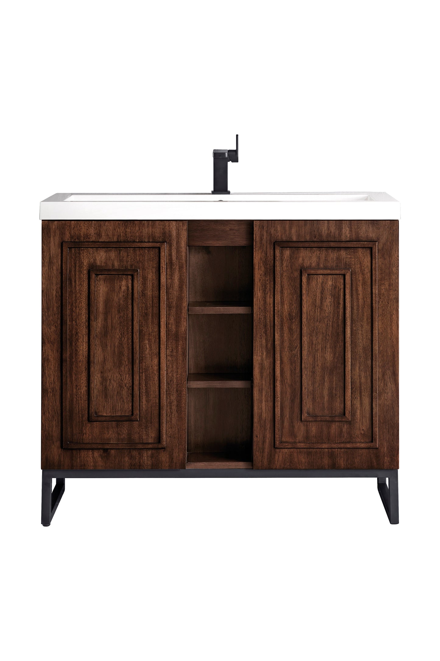 
                  
                    Alicante' 39.5" Single Vanity in Mid-Century Acacia Single Bathroom Vanity James Martin Vanities Matte Black 
                  
                