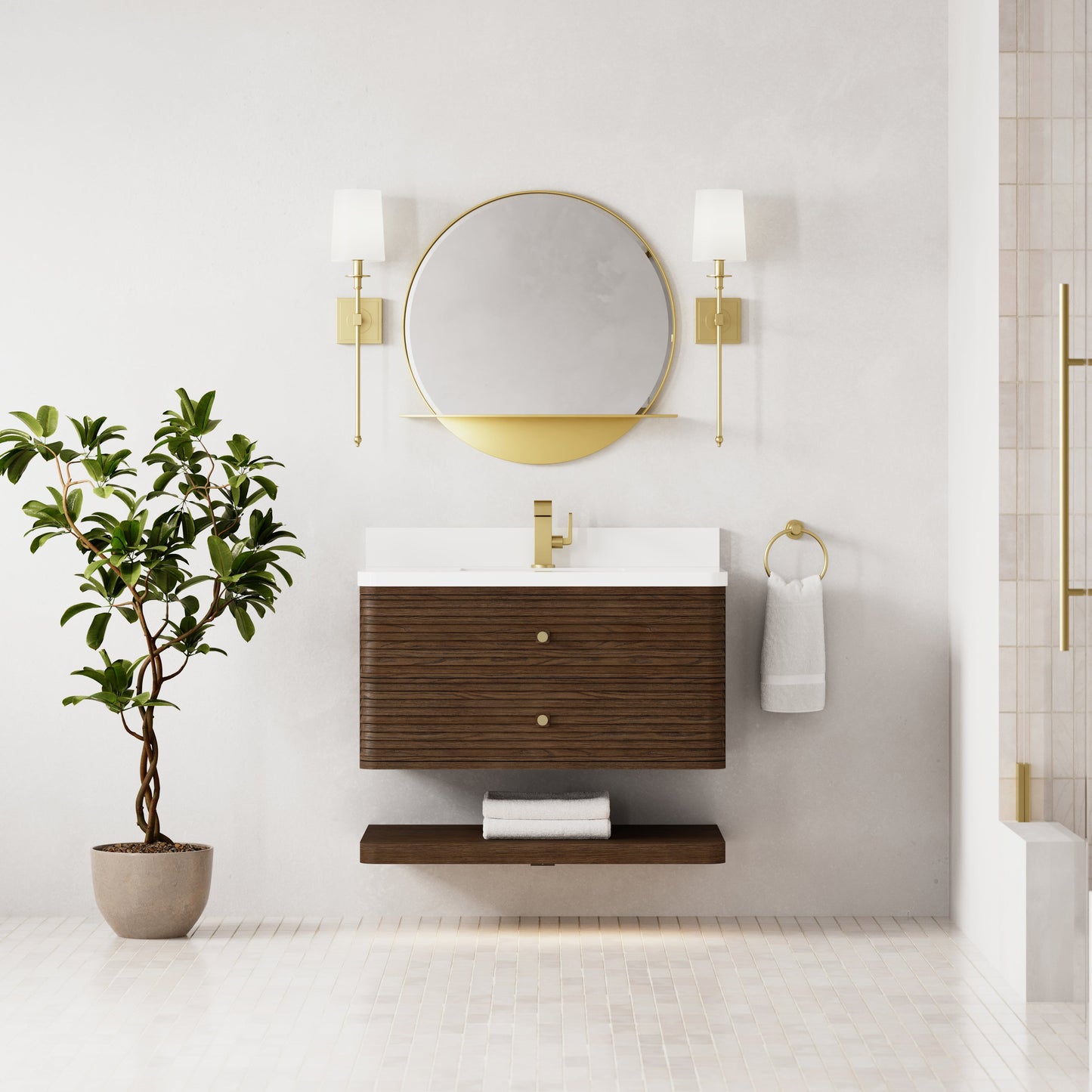 
                  
                    Allamari 36" Single Vanity in Sable Single Bathroom Vanity James Martin Vanities White Zeus Silestone Single Faucet Top w/Backsplash 
                  
                