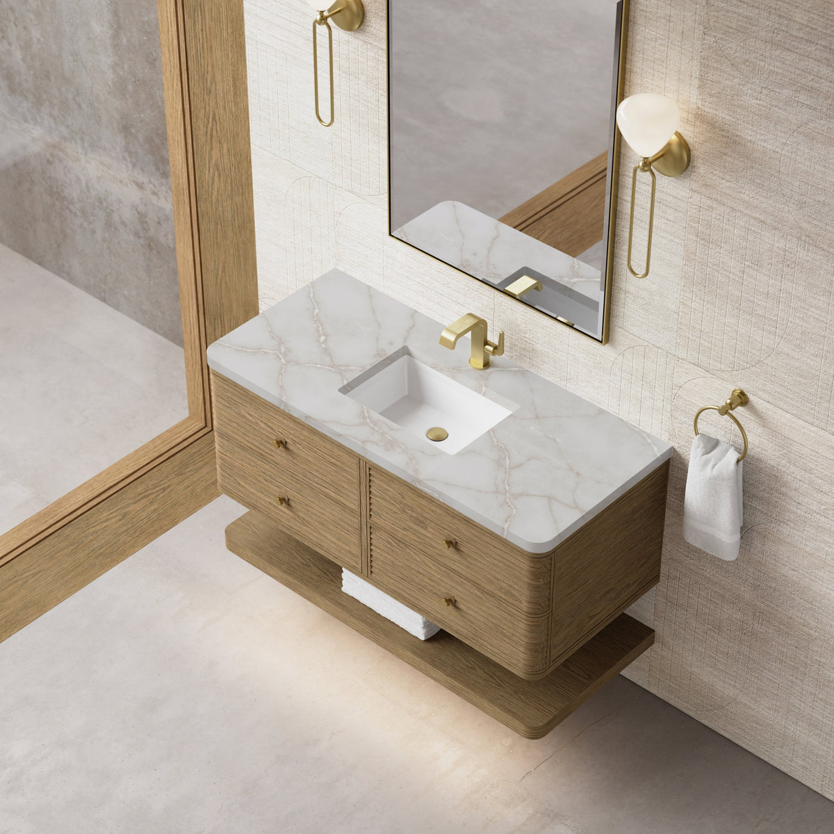 
                  
                    Allamari 48" Single Vanity in Dune Mist James Martin Vanities Victorian Silver Silestone Single-Hole Faucet 
                  
                