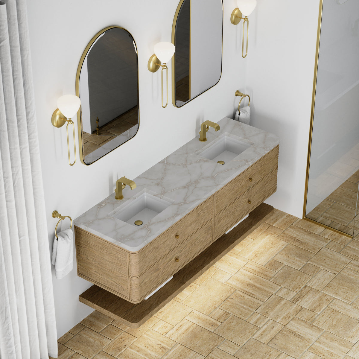 
                  
                    Allamari 72" Double Vanity in Dune Mist Double Bathroom Vanity James Martin Vanities Victorian Silver Silestone Single-Hole Faucet 
                  
                