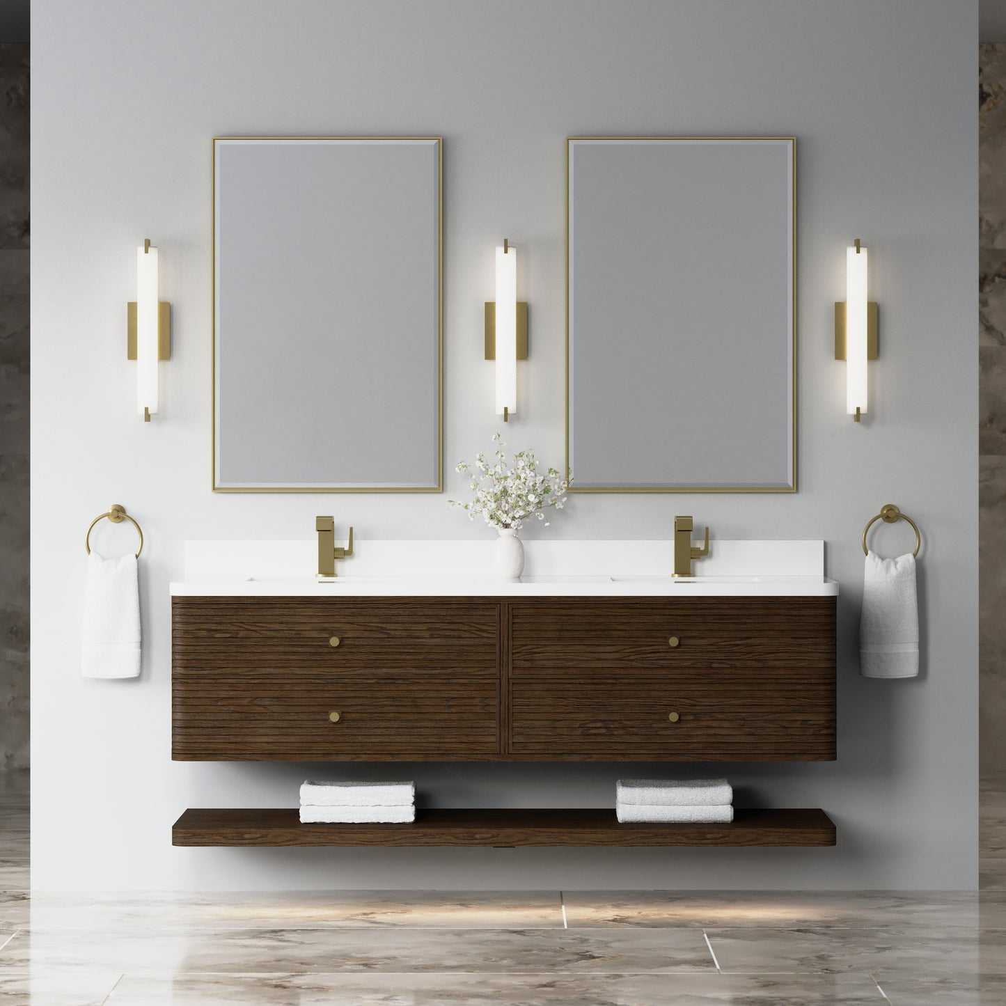 
                  
                    Allamari 72" Double Vanity in Sable James Martin Vanities White Zeus Silestone Single Faucet Top w/Backsplash 
                  
                