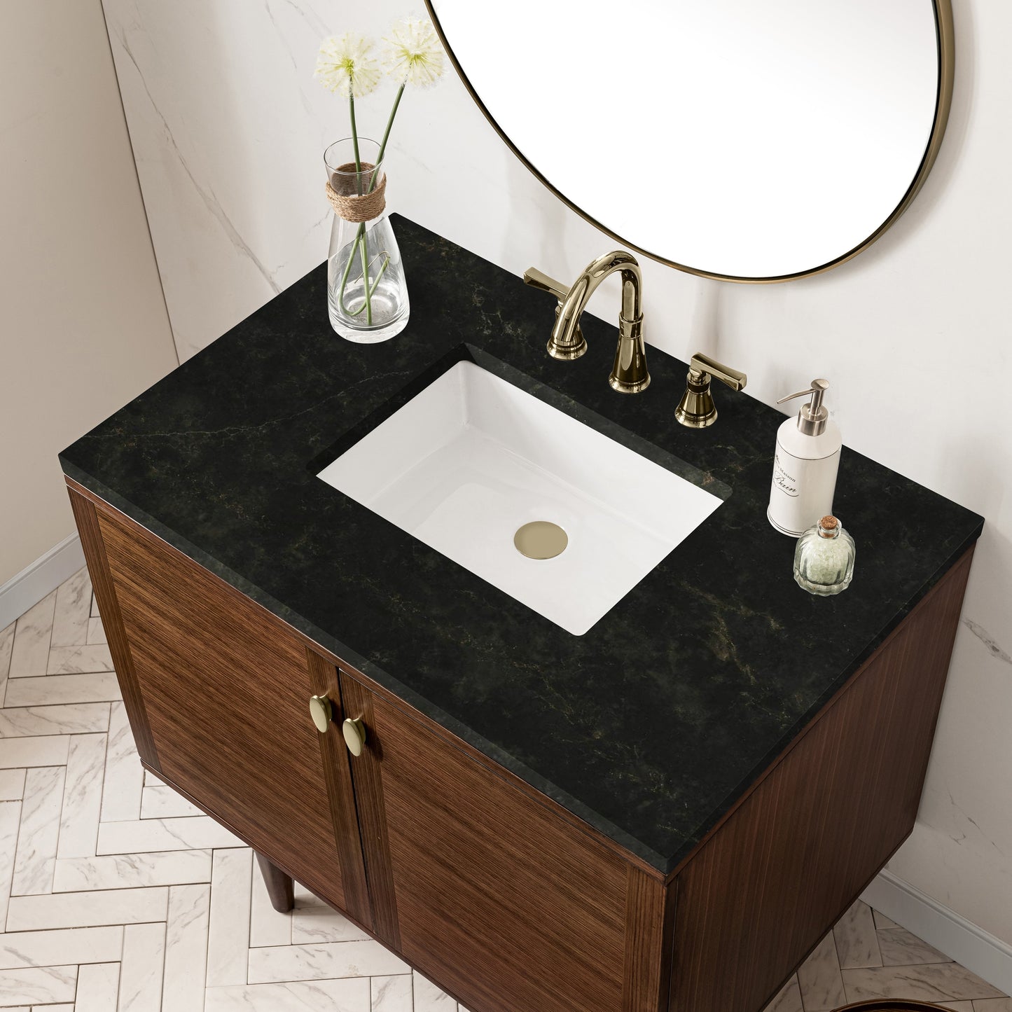 
                  
                    Amberly 36" Single Vanity in Mid-Century Walnut Single Bathroom Vanity James Martin Vanities Phantome Eclos 
                  
                