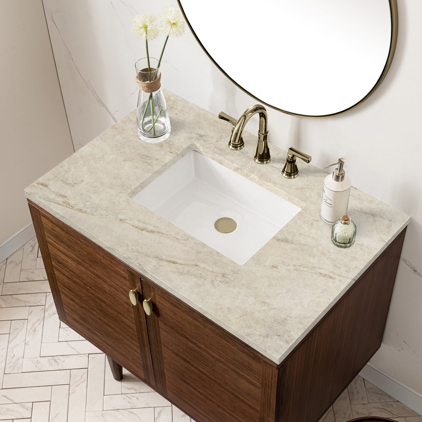 
                  
                    Amberly 36" Single Vanity in Mid-Century Walnut Single Bathroom Vanity James Martin Vanities Tajnar Eclos 
                  
                