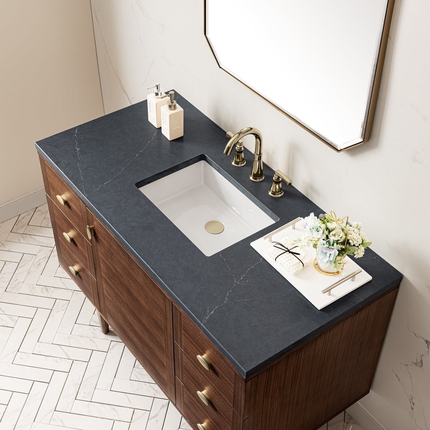 
                  
                    Amberly 48" Single Vanity in Mid-Century Walnut Single Bathroom Vanity James Martin Vanities Charcoal Soapstone 
                  
                