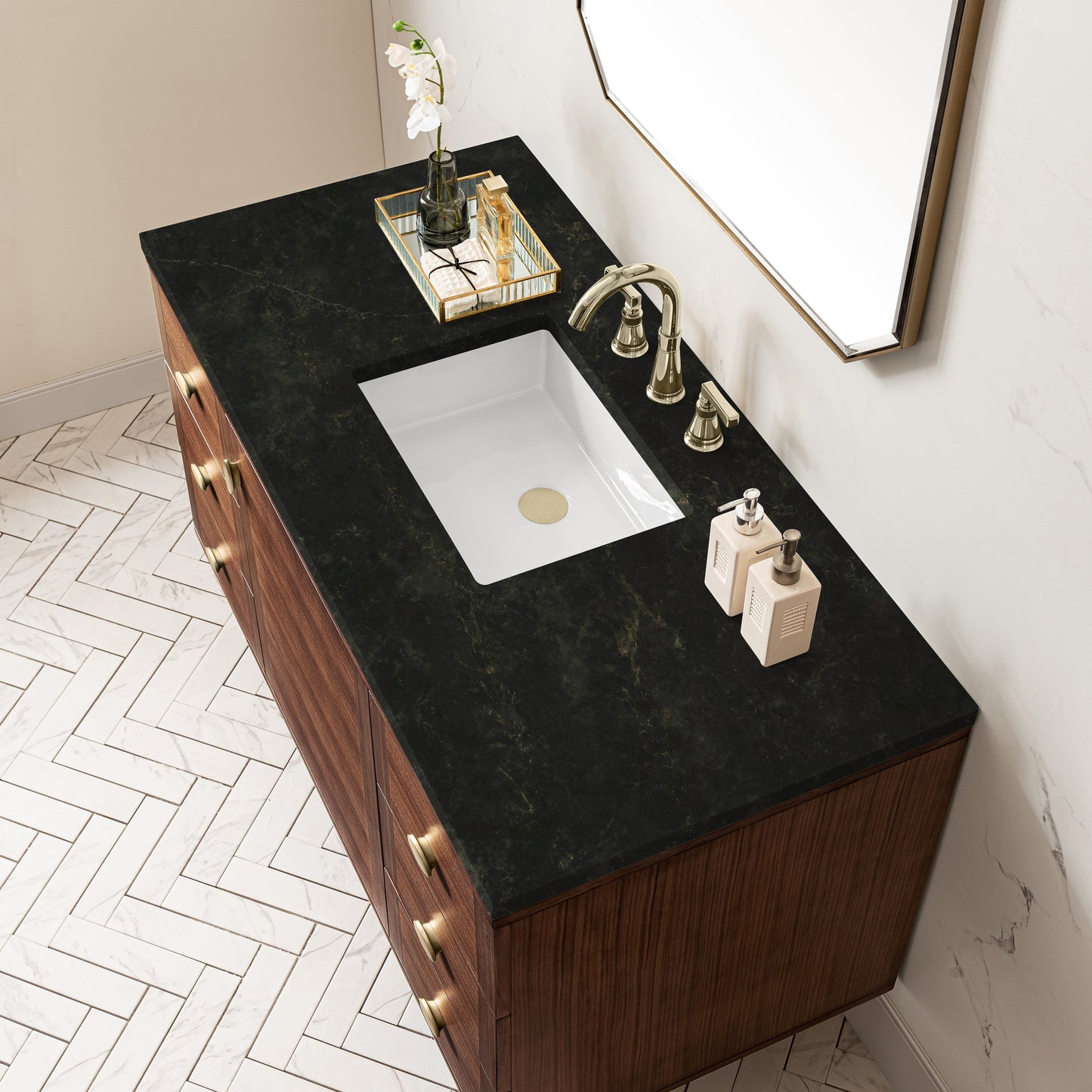 
                  
                    Amberly 48" Single Vanity in Mid-Century Walnut Single Bathroom Vanity James Martin Vanities Phantome Eclos 
                  
                