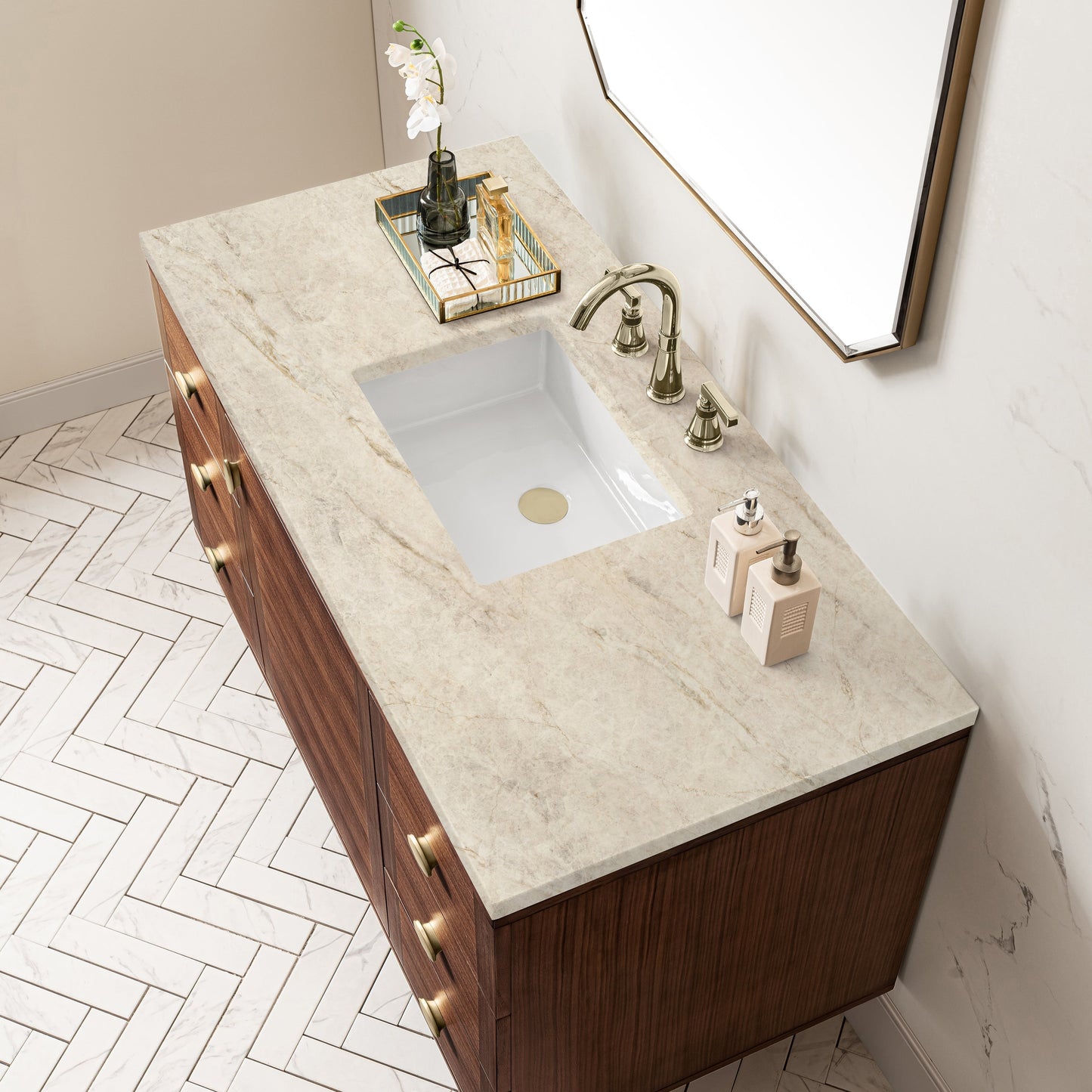 
                  
                    Amberly 48" Single Vanity in Mid-Century Walnut Single Bathroom Vanity James Martin Vanities Tajnar Eclos 
                  
                