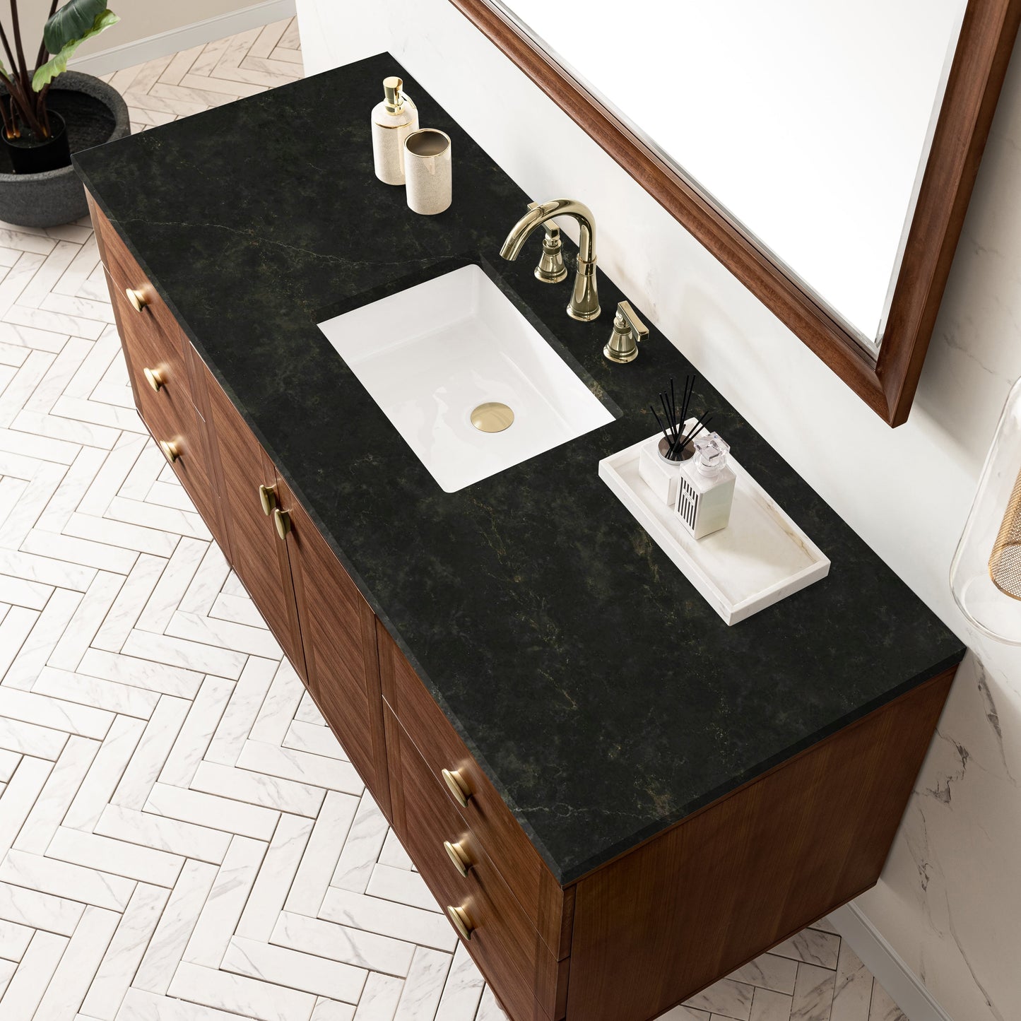 
                  
                    Amberly 60" Single Vanity in Mid-Century Walnut Single Bathroom Vanity James Martin Vanities Phantome Eclos 
                  
                