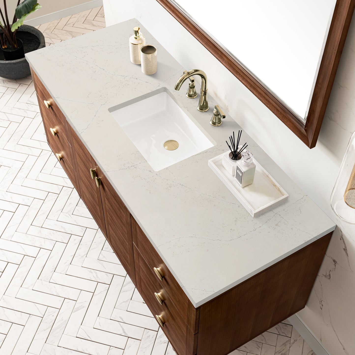 
                  
                    Amberly 60" Single Vanity in Mid-Century Walnut Single Bathroom Vanity James Martin Vanities Siberian Silestone 
                  
                
