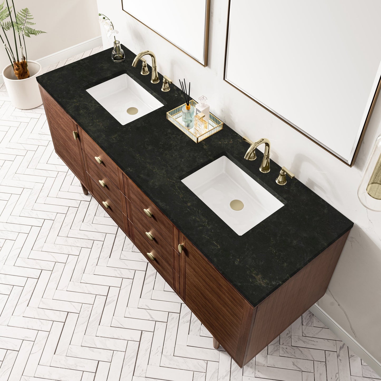 
                  
                    Amberly 72" Double Vanity in Mid-Century Walnut Double Bathroom Vanity James Martin Vanities Phantome Eclos 
                  
                