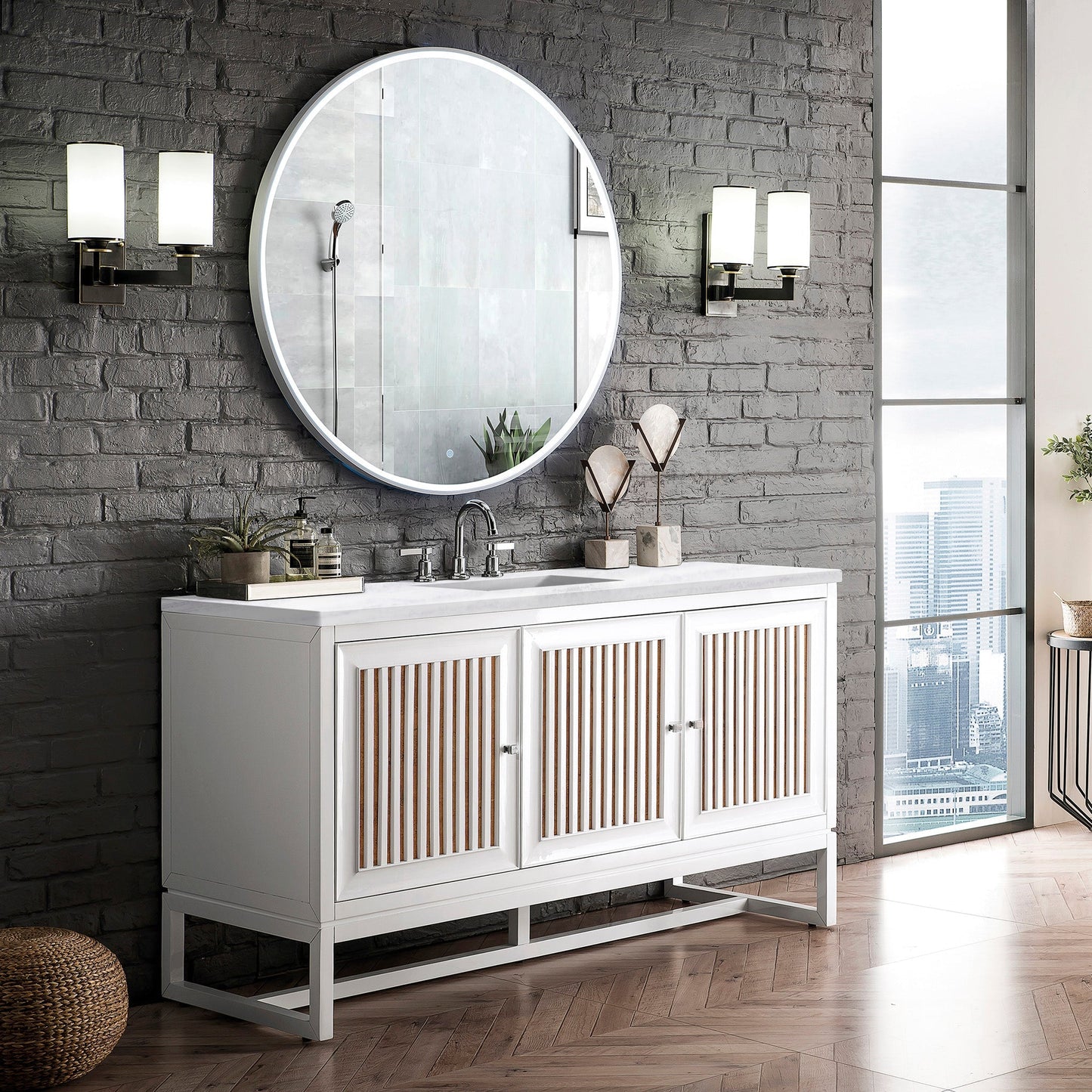 
                  
                    Athens 60" Single Vanity Cabinet , Glossy White Single Bathroom Vanity James Martin Vanities 
                  
                