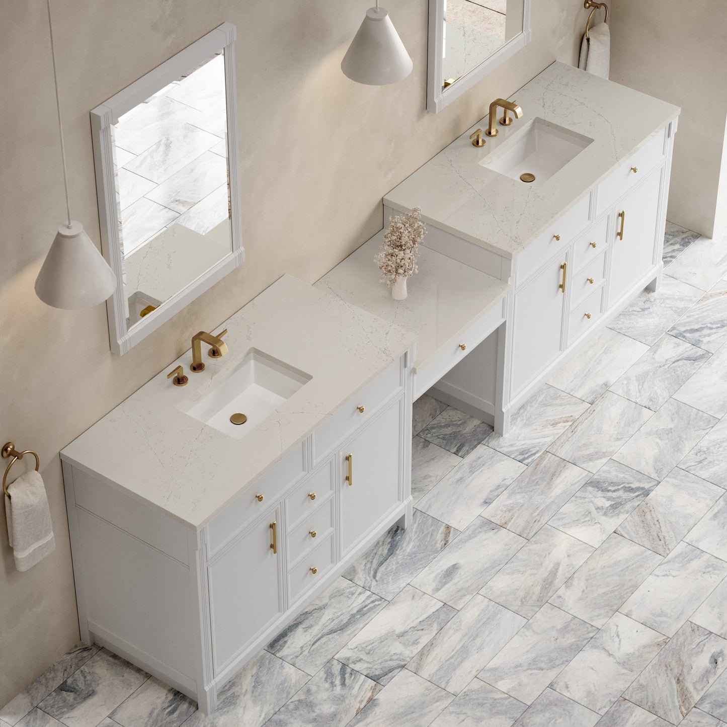 
                  
                    Bellshire 120" Dual Vanity Set with 24" Make-Up Counter in Bright White James Martin Vanities 
                  
                