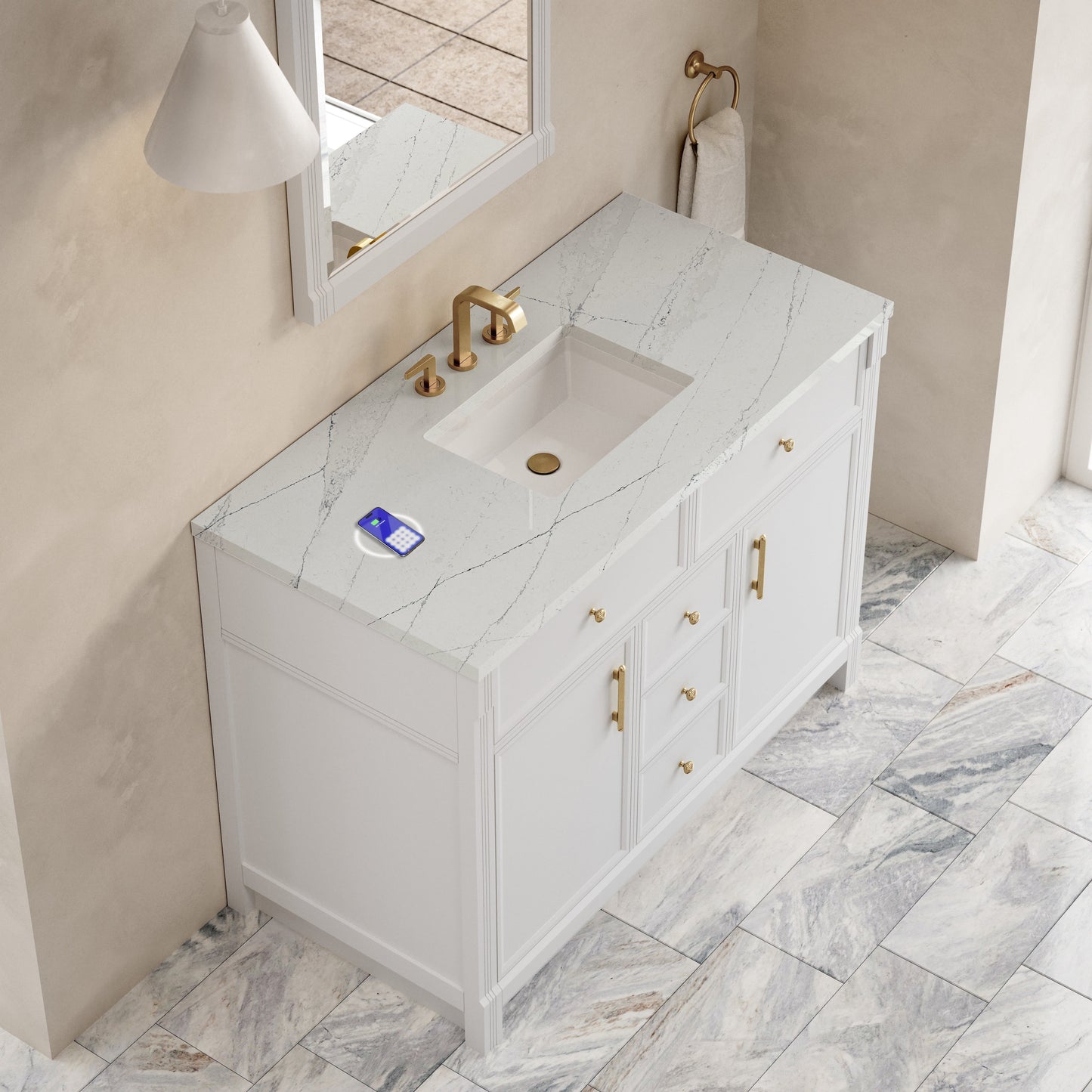 
                  
                    Bellshire 48" Single Vanity in Bright White James Martin Vanities FreePower-Enabled Ethereal Noctis Silestone 
                  
                