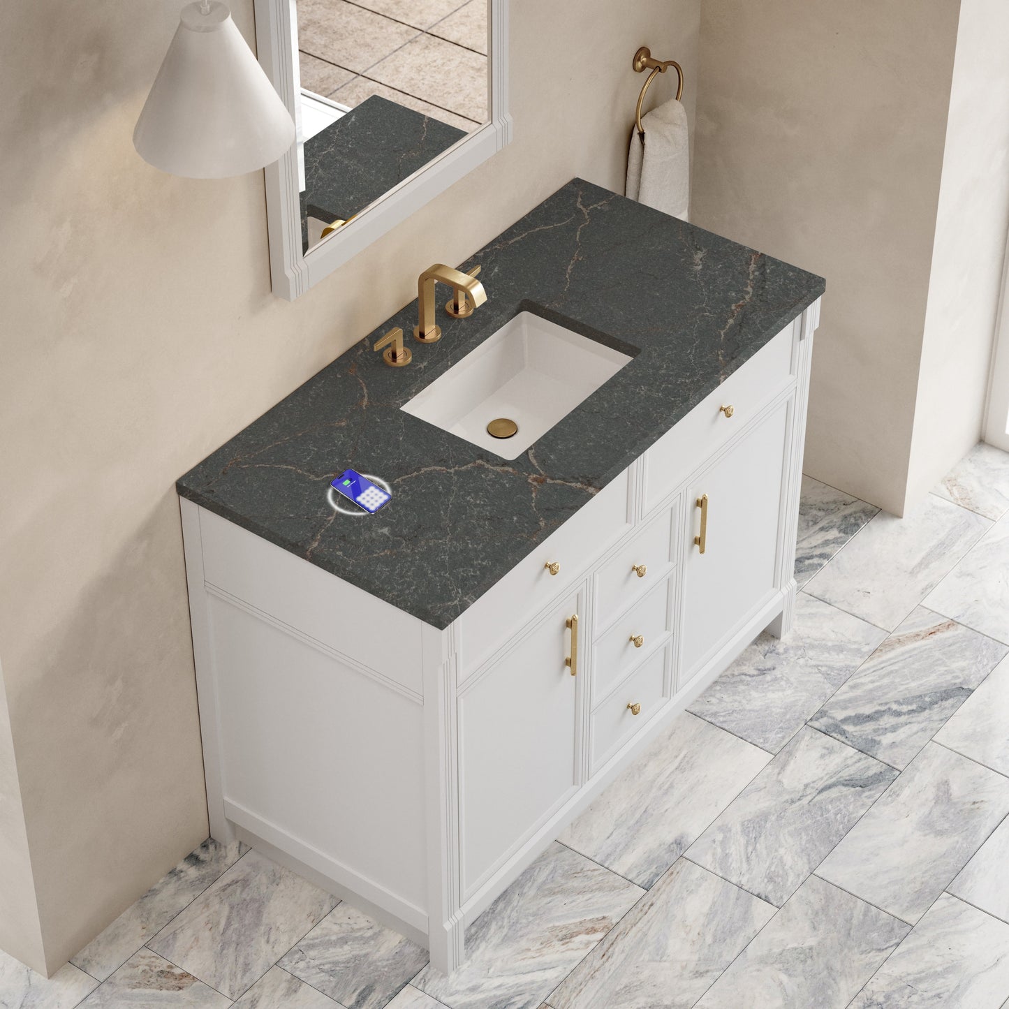 
                  
                    Bellshire 48" Single Vanity in Bright White James Martin Vanities FreePower-Enabled Parisien Bleu Silestone 
                  
                