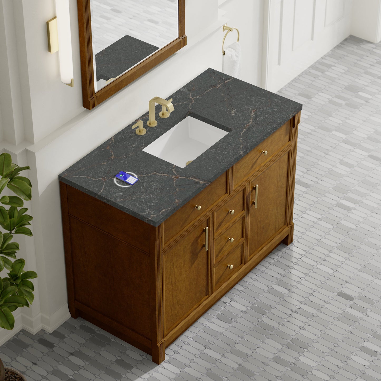 
                  
                    Bellshire 48" Single Vanity in Honey Oak James Martin Vanities FreePower-Enabled Parisien Bleu Silestone 
                  
                