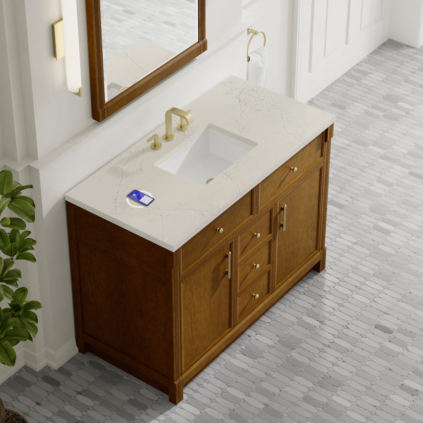 
                  
                    Bellshire 48" Single Vanity in Honey Oak James Martin Vanities FreePower-Enabled Siberian Silestone 
                  
                