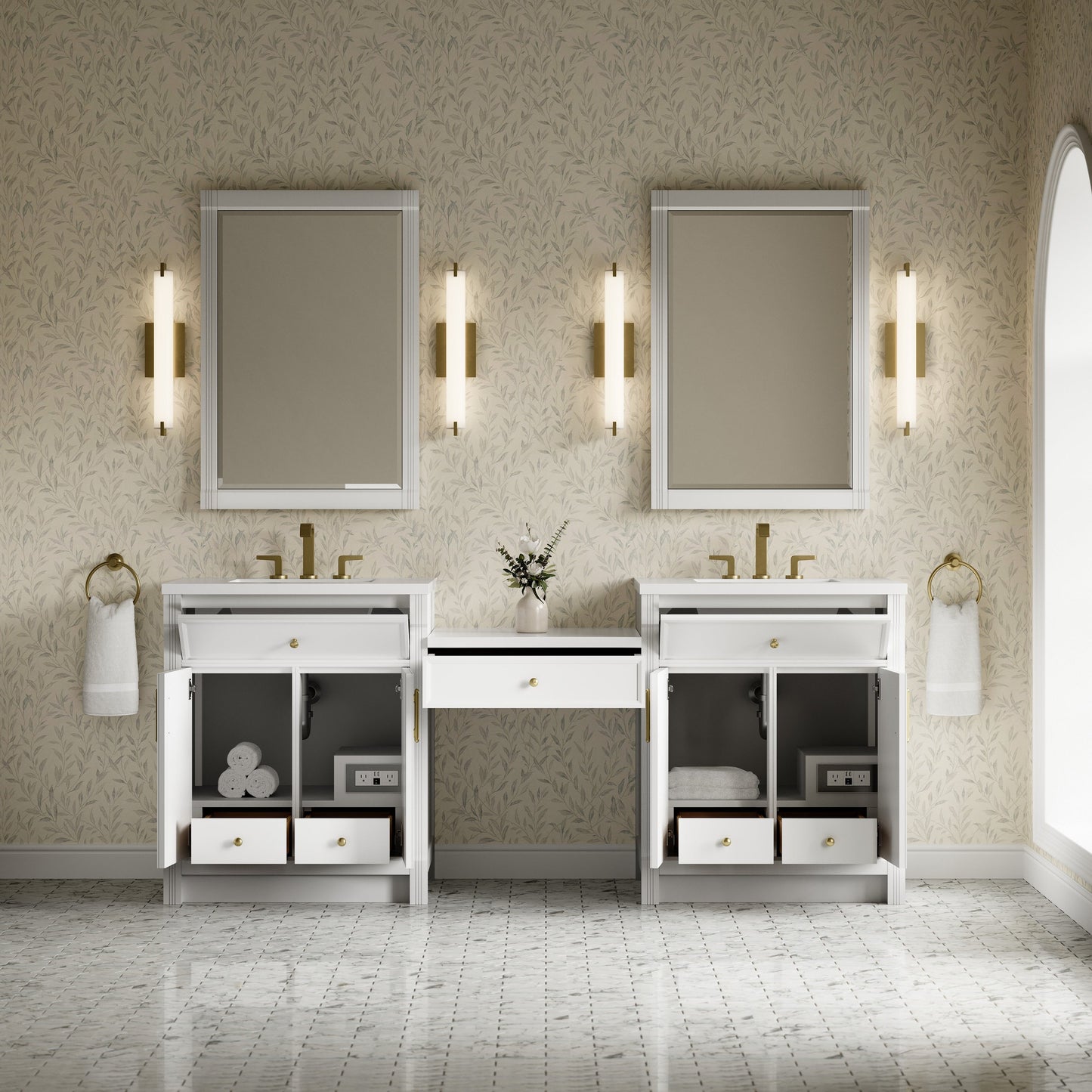 
                  
                    Bellshire 84" Dual Vanity Set with 24" Make-Up Counter in Bright White James Martin Vanities 
                  
                