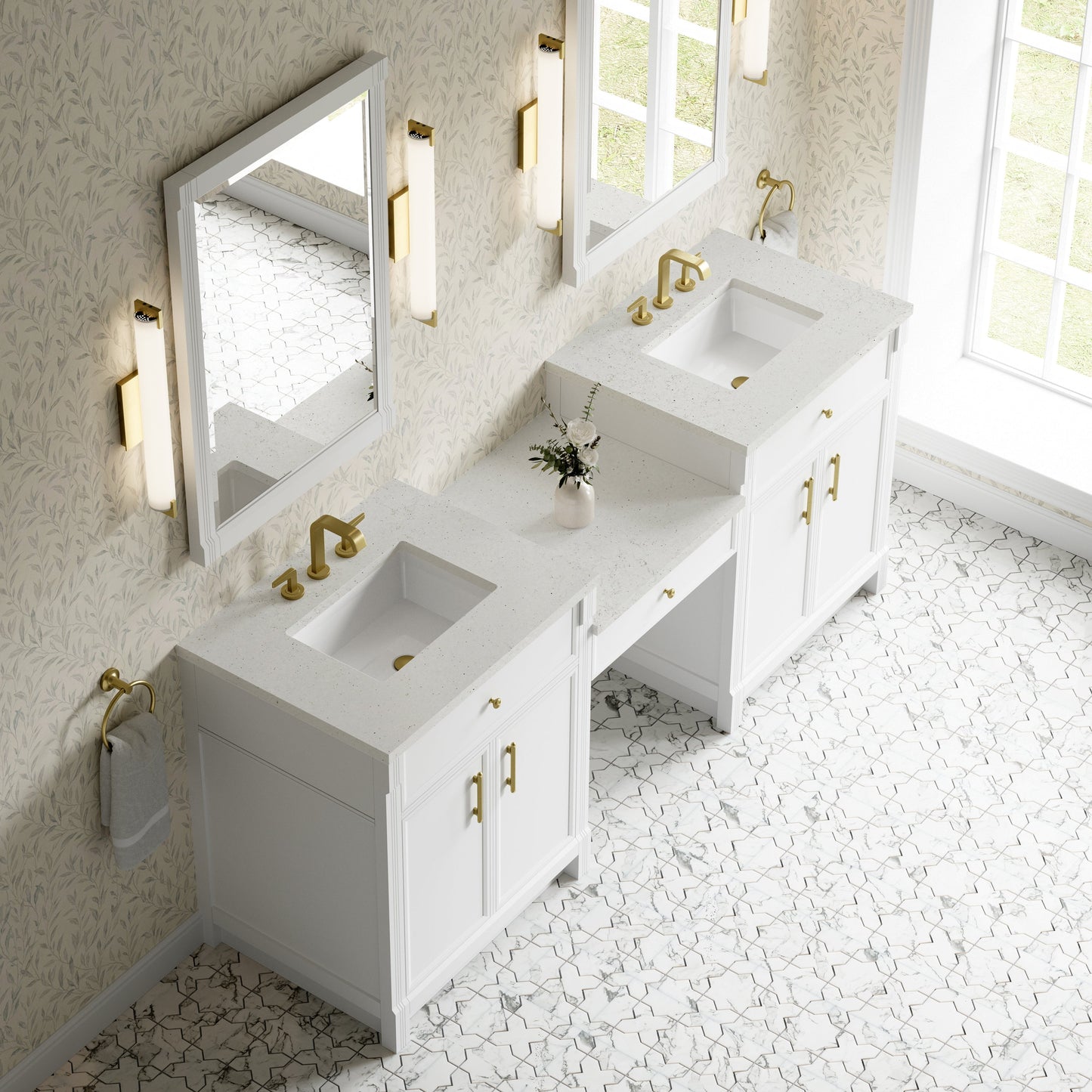 
                  
                    Bellshire 84" Dual Vanity Set with 24" Make-Up Counter in Bright White James Martin Vanities Lime Delight Silestone 
                  
                