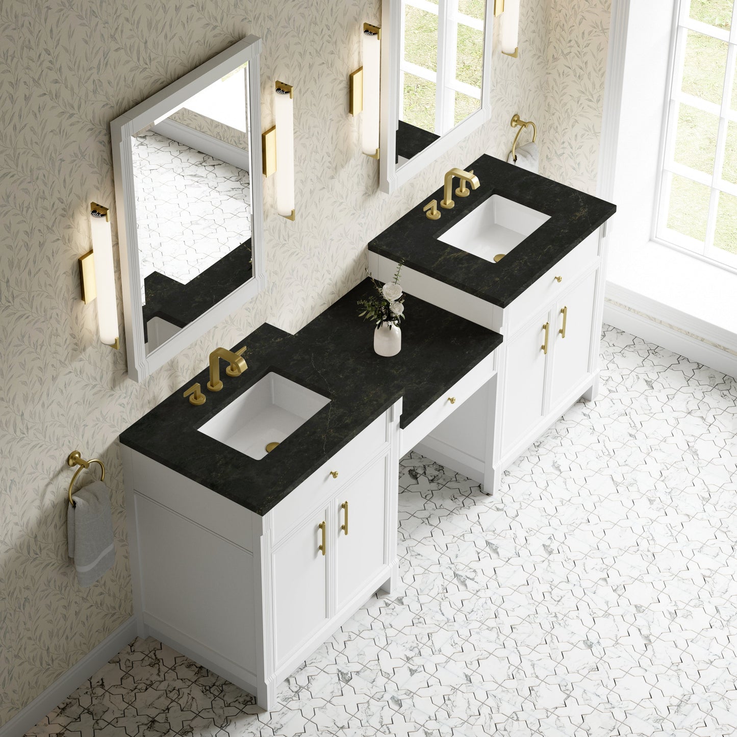 
                  
                    Bellshire 84" Dual Vanity Set with 24" Make-Up Counter in Bright White James Martin Vanities Phantome Eclos 
                  
                
