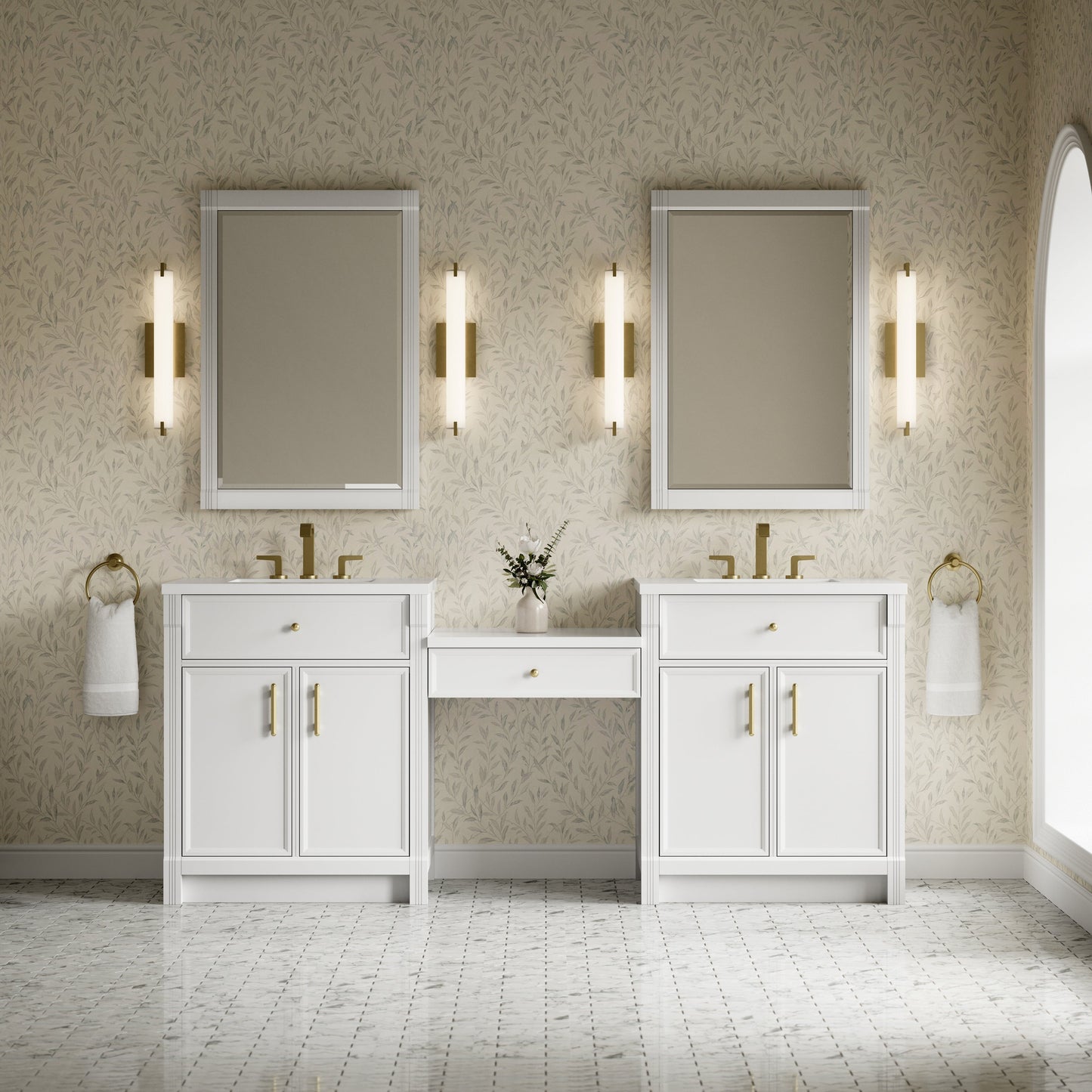 Bellshire 84" Dual Vanity Set with 24" Make-Up Counter in Bright White James Martin Vanities Select Your Top 