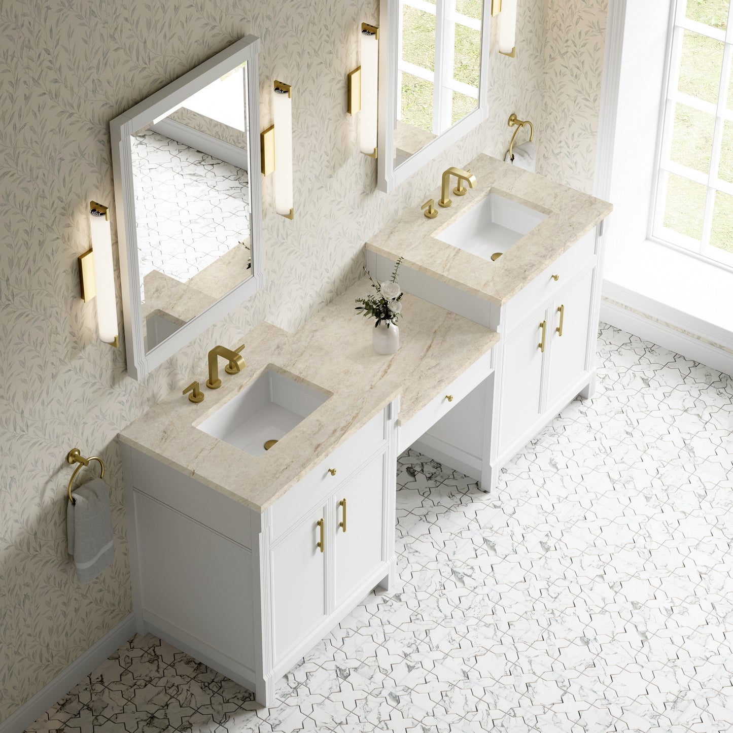 
                  
                    Bellshire 84" Dual Vanity Set with 24" Make-Up Counter in Bright White James Martin Vanities Tajnar Eclos 
                  
                
