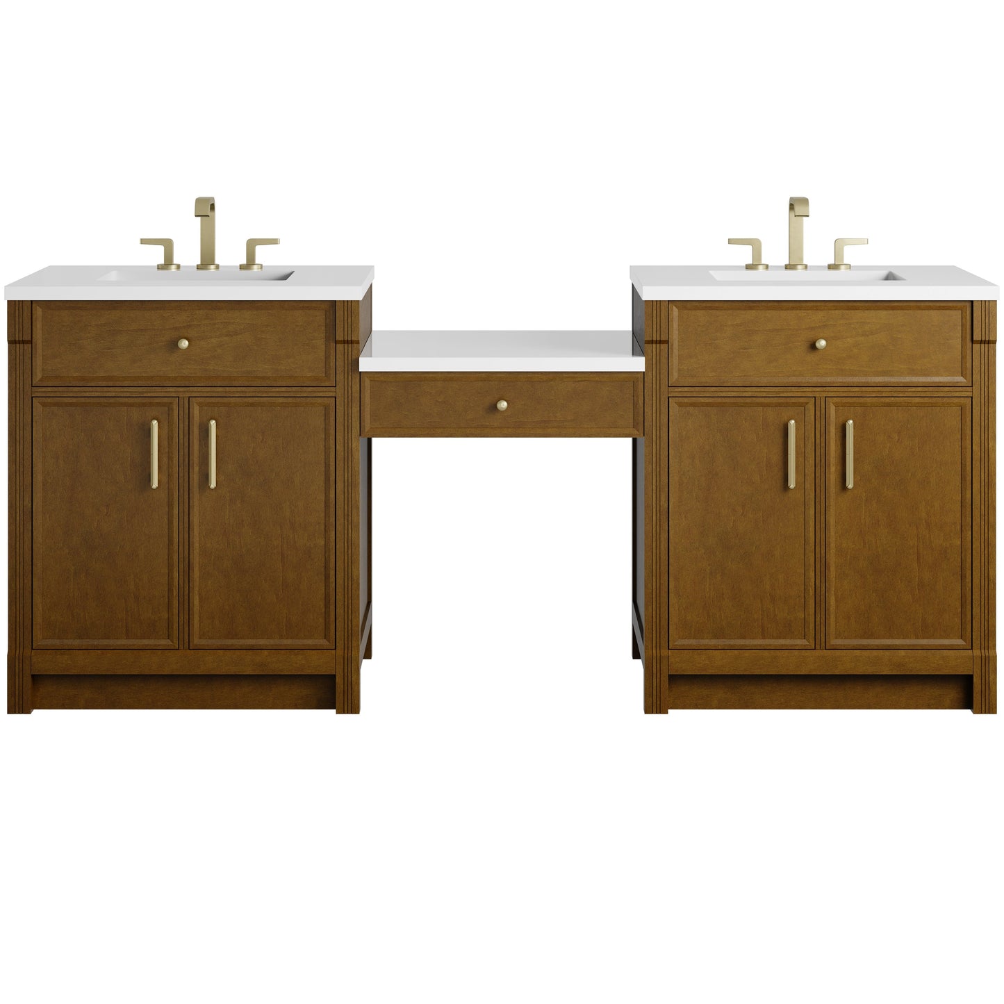 
                  
                    Bellshire 84" Dual Vanity Set with 24" Make-Up Counter in Honey Oak James Martin Vanities 
                  
                