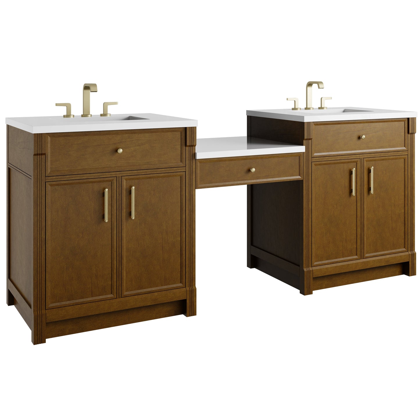
                  
                    Bellshire 84" Dual Vanity Set with 24" Make-Up Counter in Honey Oak James Martin Vanities 
                  
                