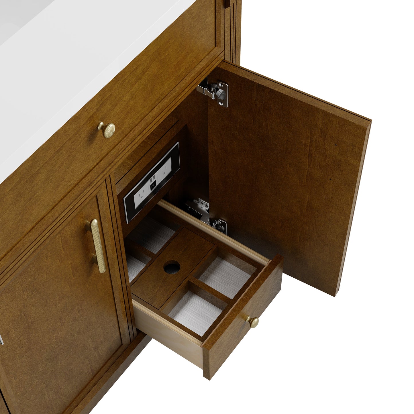 
                  
                    Bellshire 84" Dual Vanity Set with 24" Make-Up Counter in Honey Oak James Martin Vanities 
                  
                