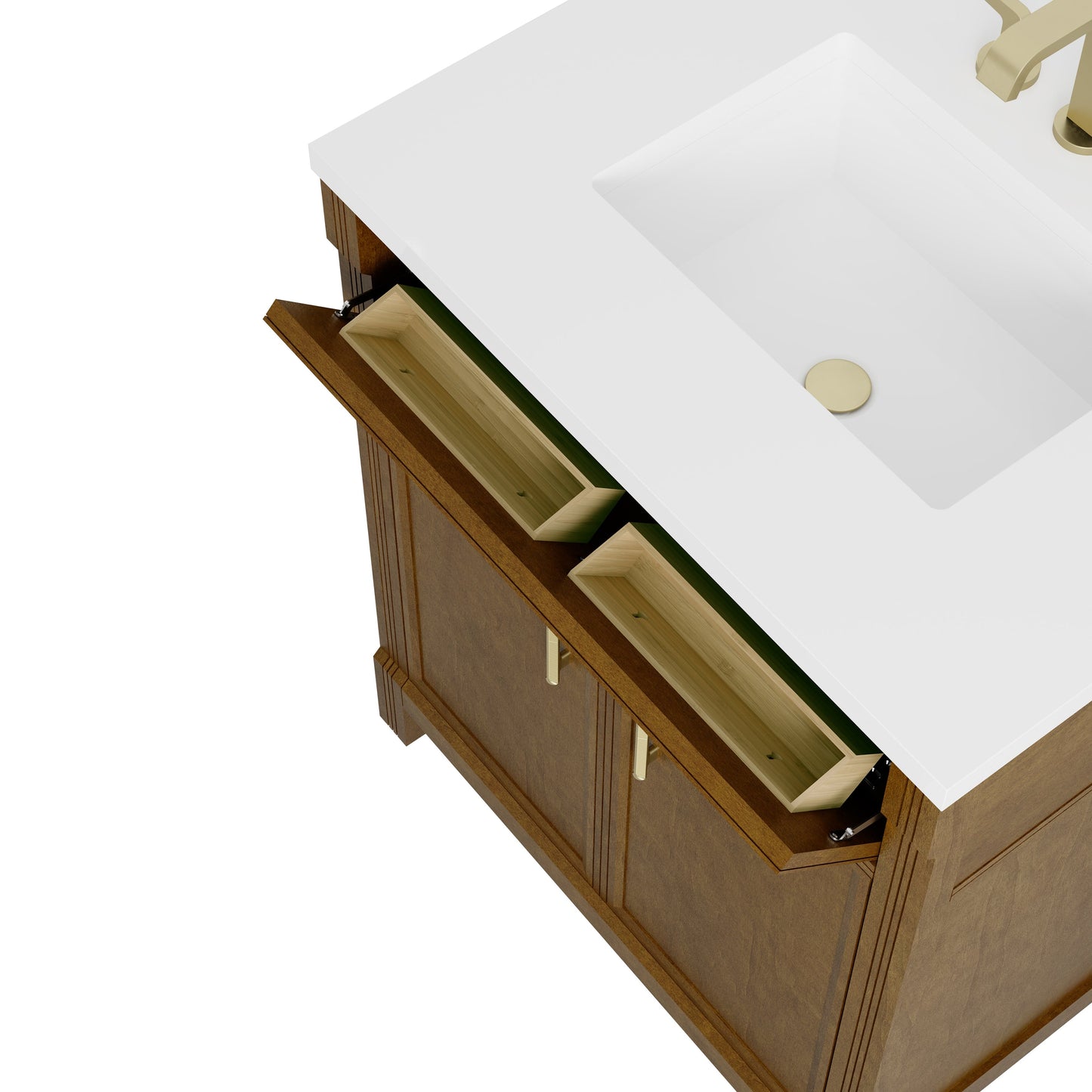 
                  
                    Bellshire 84" Dual Vanity Set with 24" Make-Up Counter in Honey Oak James Martin Vanities 
                  
                