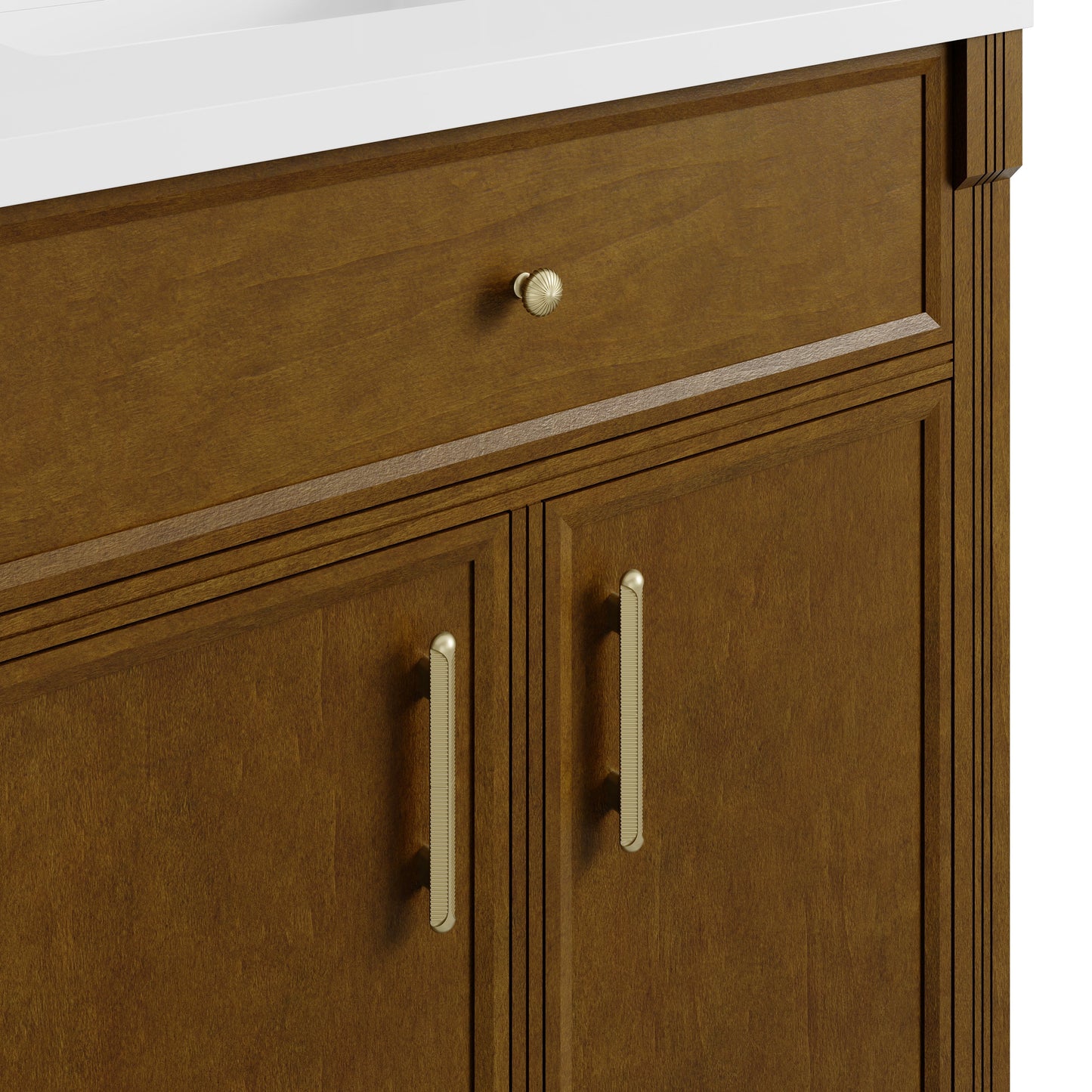 
                  
                    Bellshire 84" Dual Vanity Set with 24" Make-Up Counter in Honey Oak James Martin Vanities 
                  
                