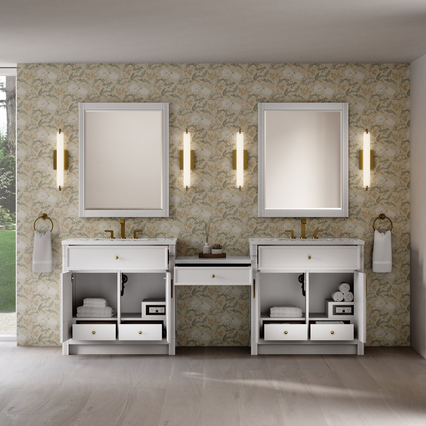 
                  
                    Bellshire 96" Dual Vanity Set with 24" Make-Up Counter in Bright White James Martin Vanities 
                  
                