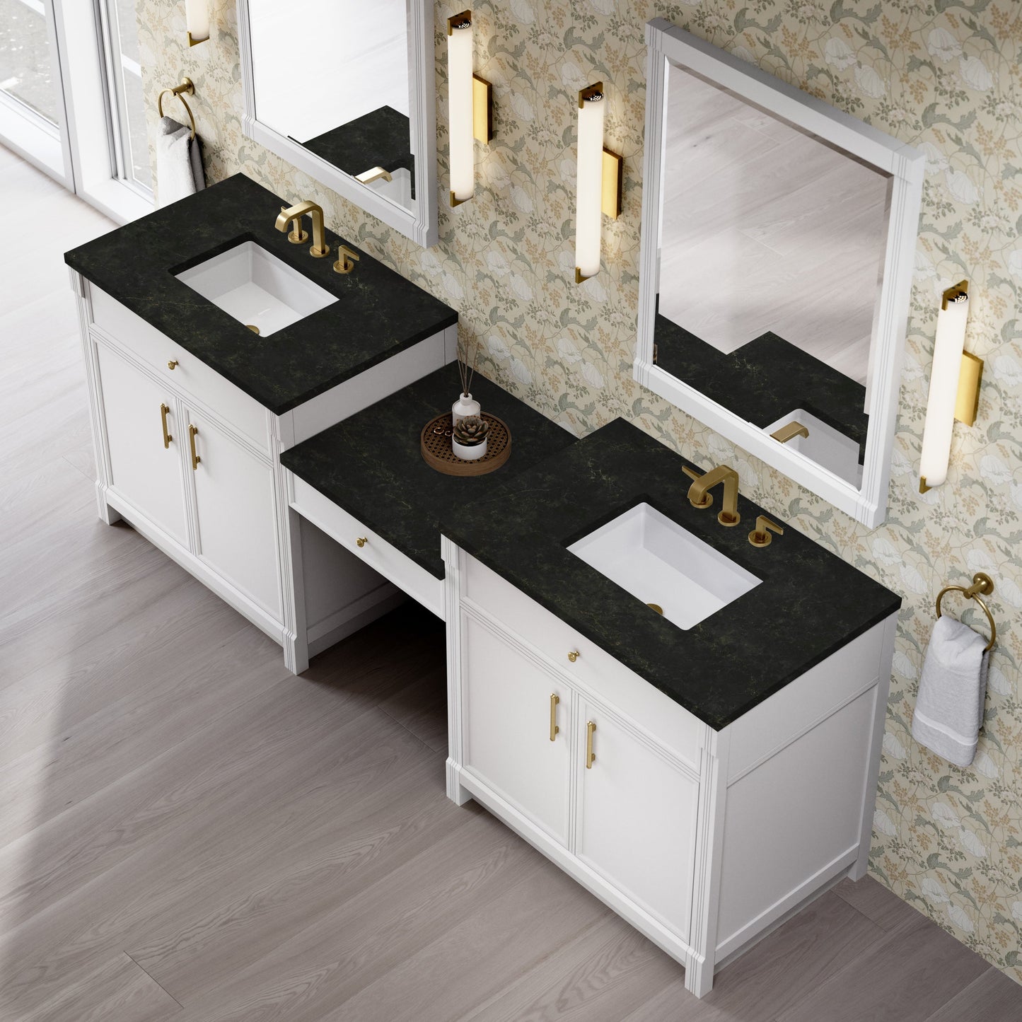
                  
                    Bellshire 96" Dual Vanity Set with 24" Make-Up Counter in Bright White James Martin Vanities Phantome Eclos 
                  
                