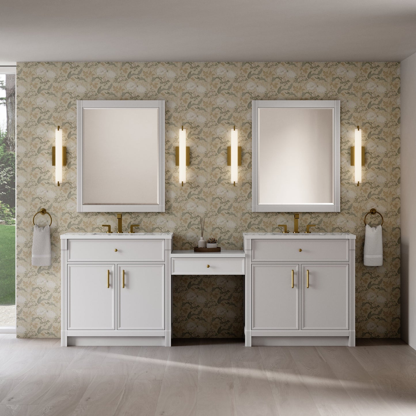 Bellshire 96" Dual Vanity Set with 24" Make-Up Counter in Bright White James Martin Vanities Select Your Top 