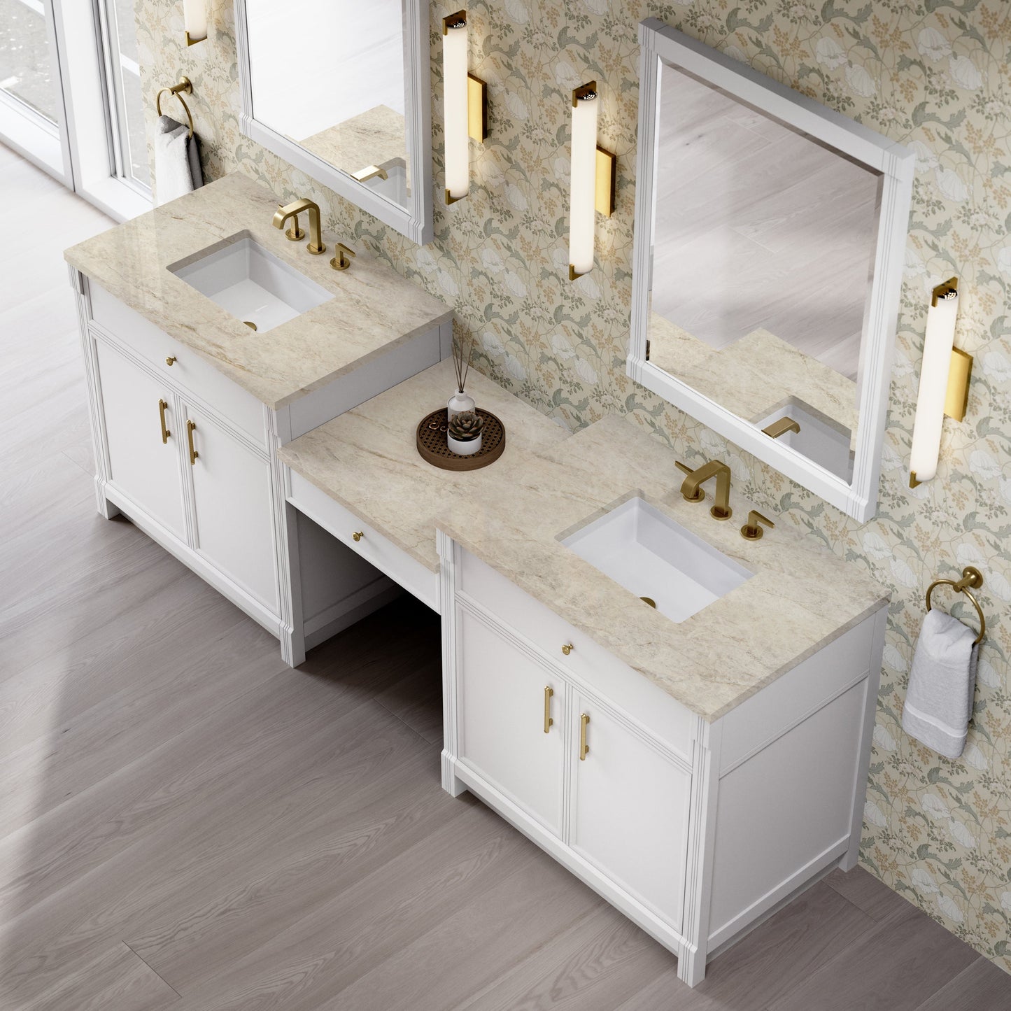 
                  
                    Bellshire 96" Dual Vanity Set with 24" Make-Up Counter in Bright White James Martin Vanities Tajnar Eclos 
                  
                