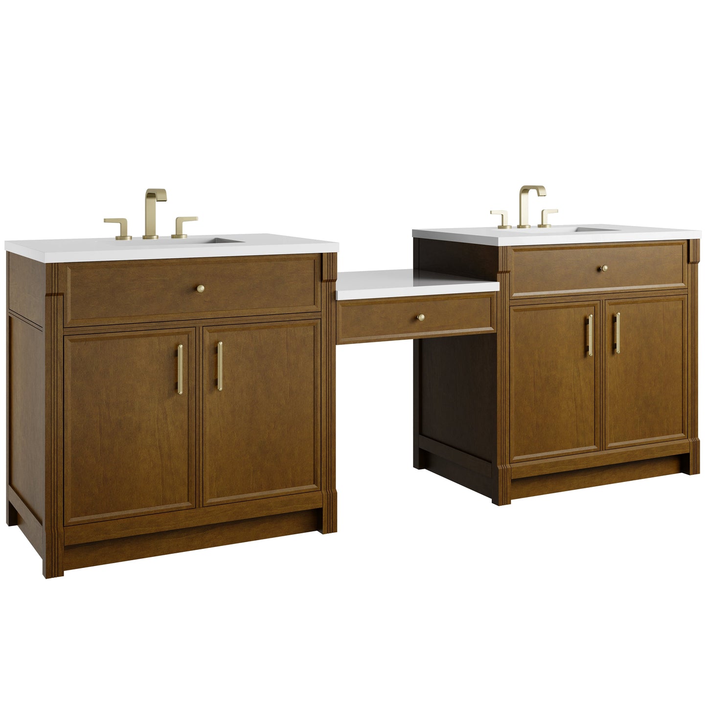 
                  
                    Bellshire 96" Dual Vanity Set with 24" Make-Up Counter in Honey Oak James Martin Vanities 
                  
                